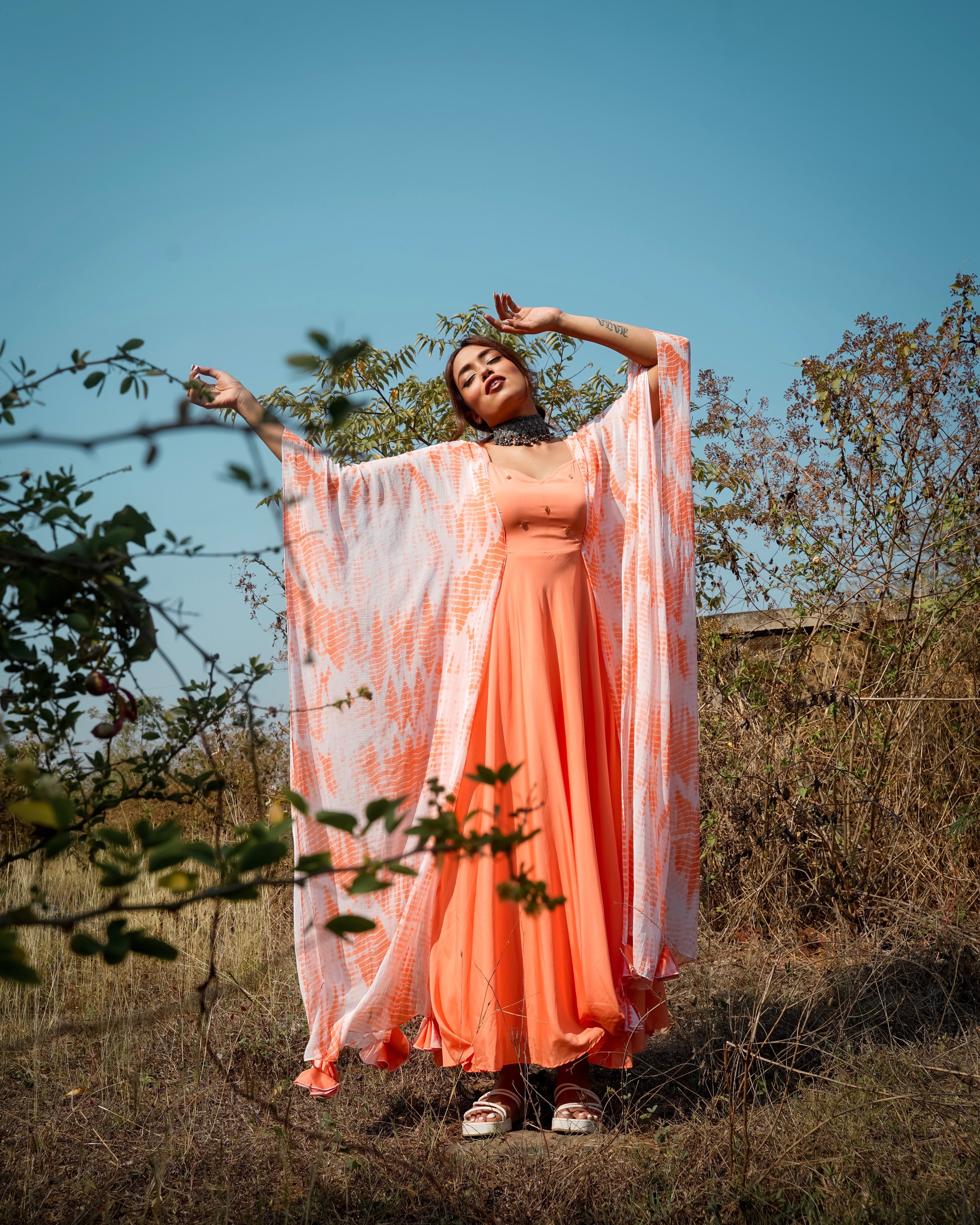 Wisteria Peach Tie Dye Kaftan