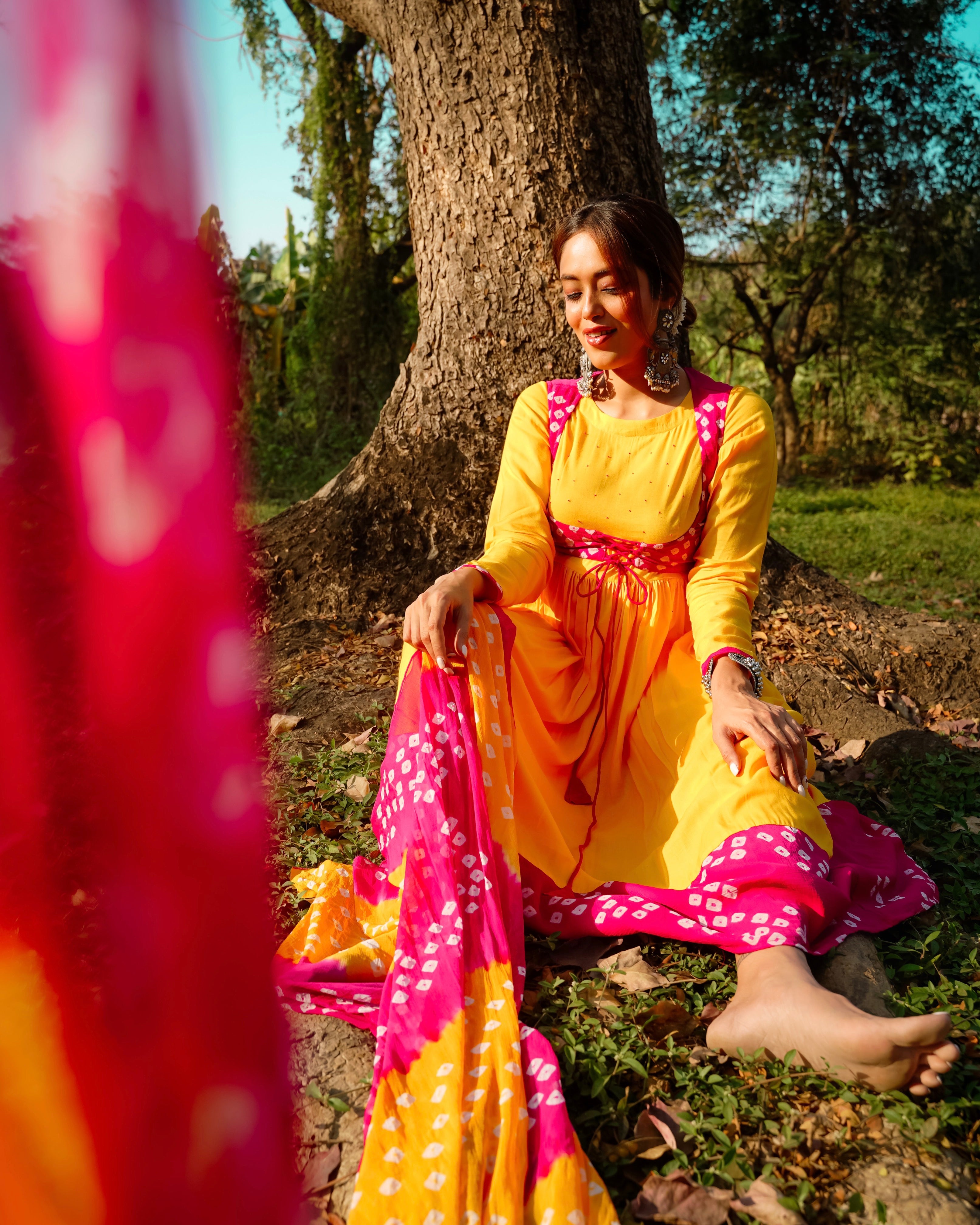 Rani Yellow Bandhej Suit Set