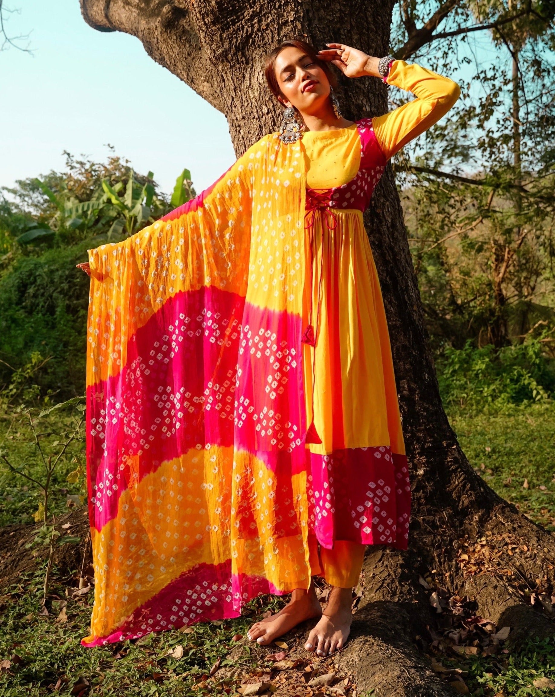 Rani Yellow Bandhej Suit Set