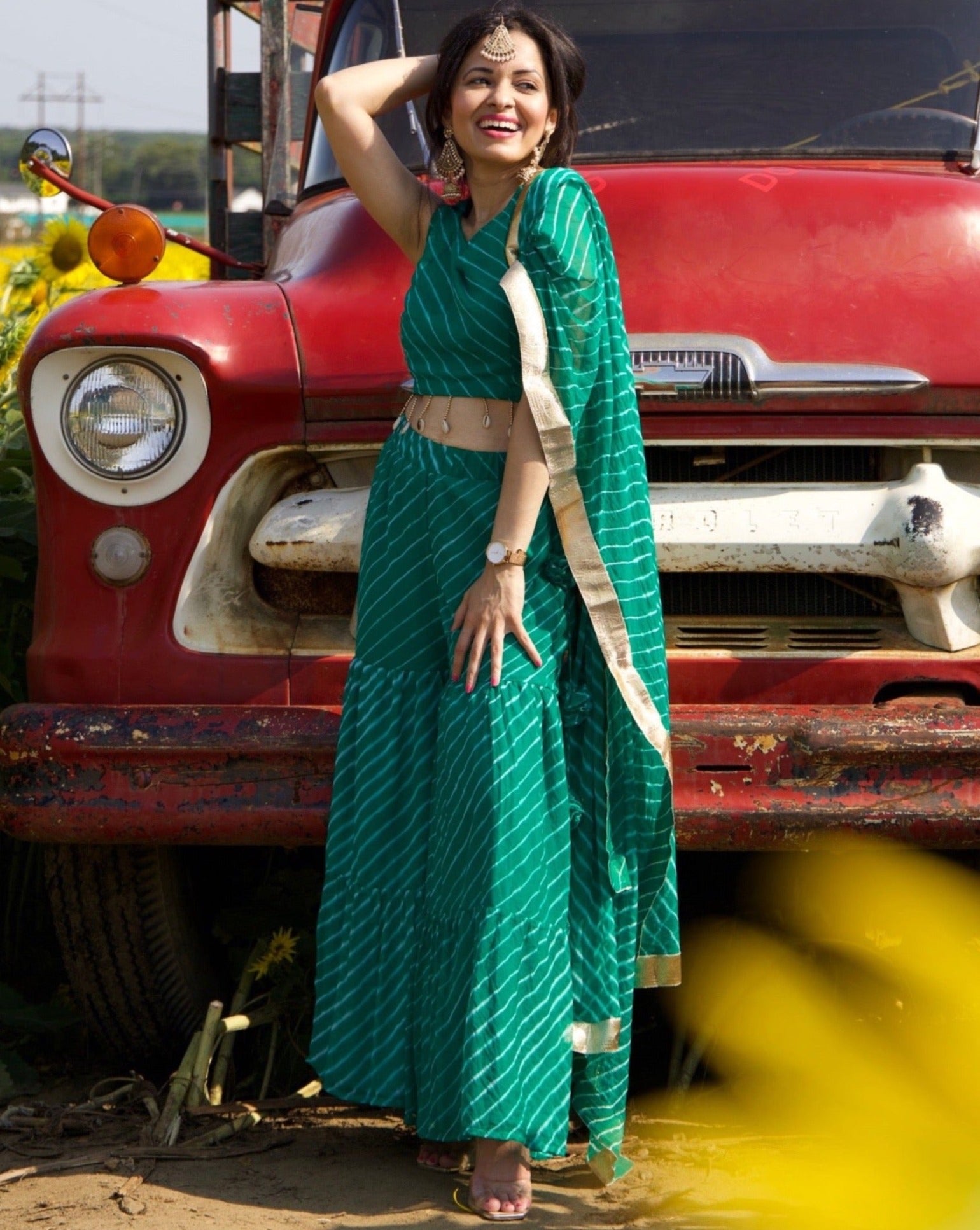 Hawk Green Sharara Set