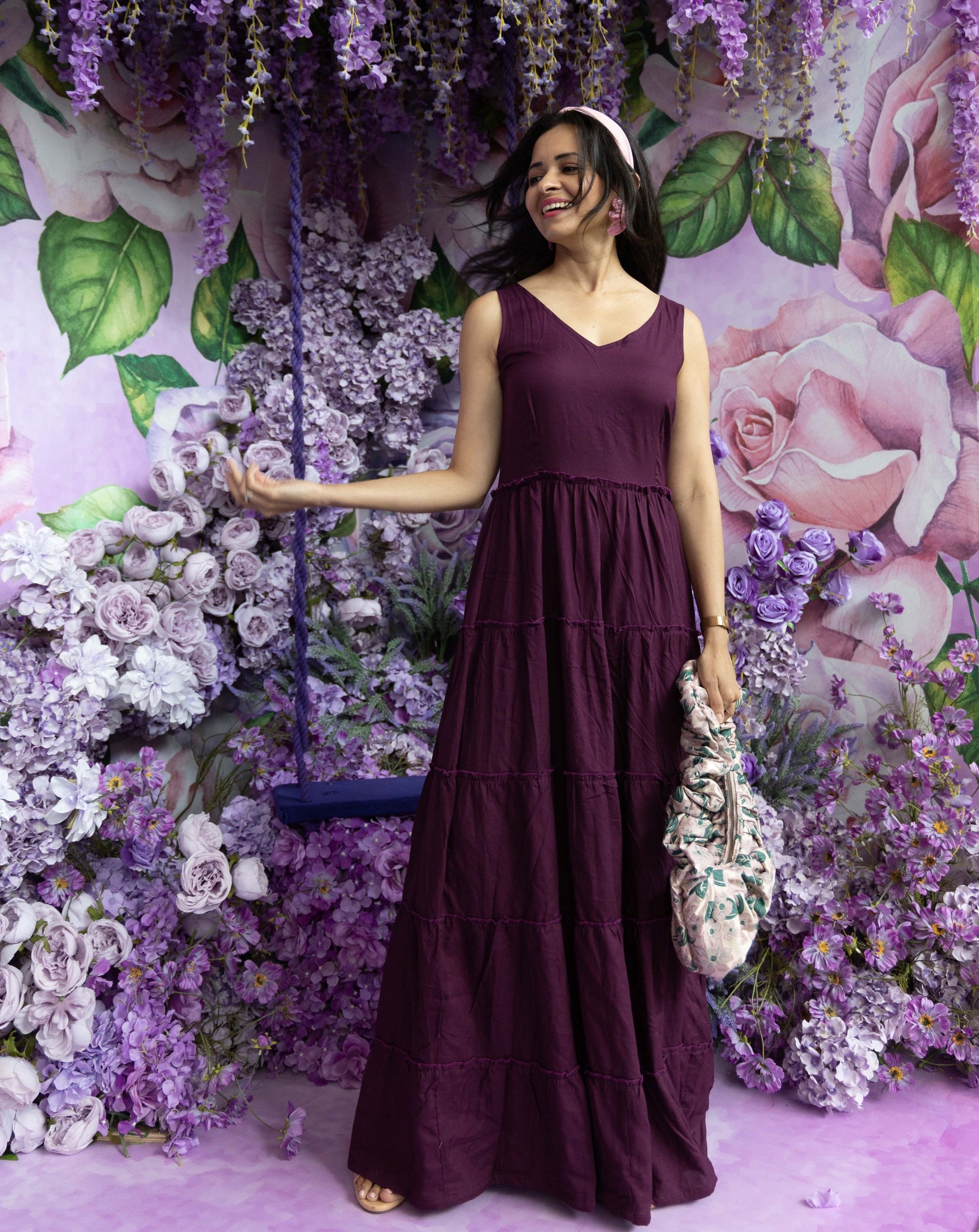 open lace back dress Beaded Gown Deep Amethyst