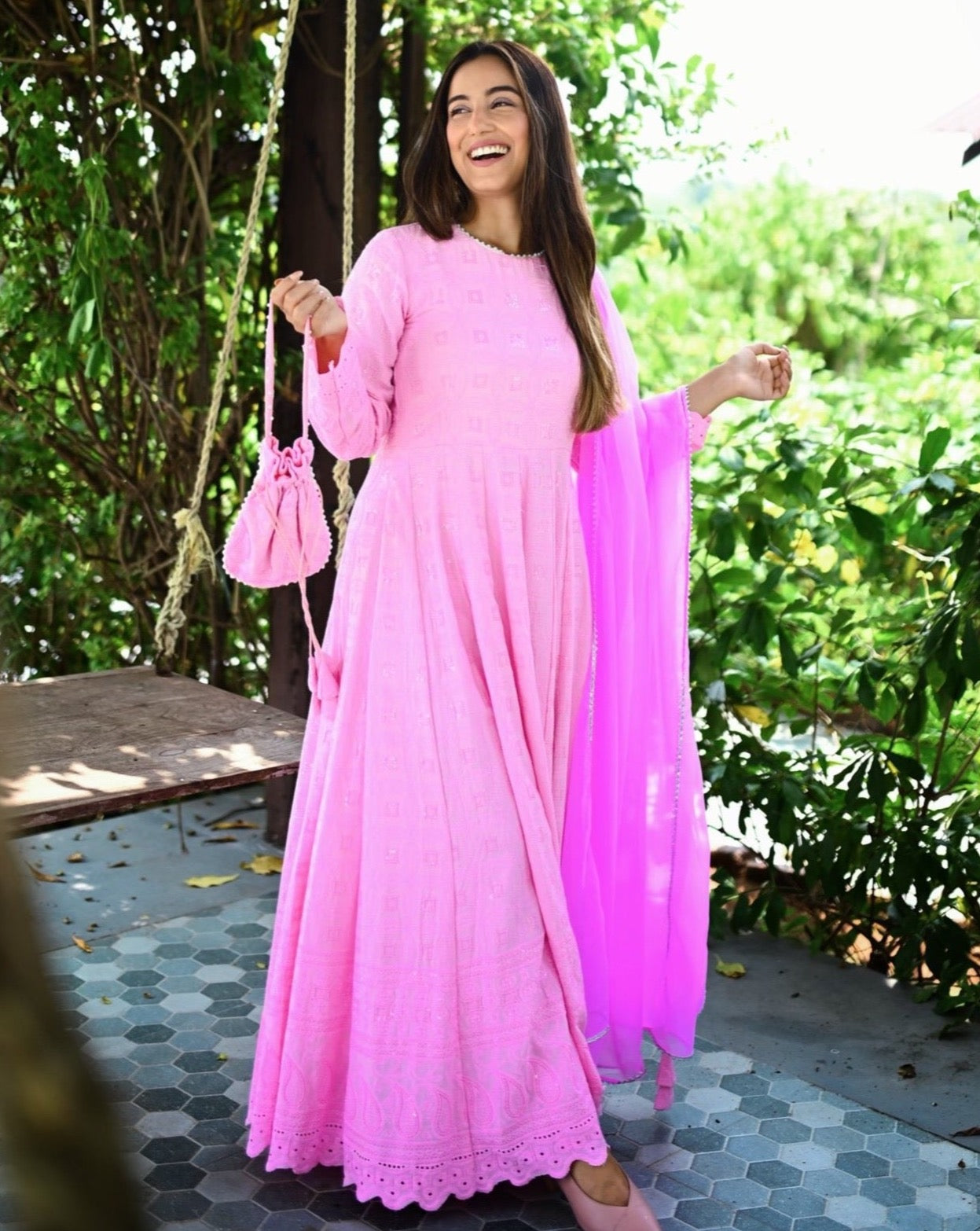 Gorgeous Pink Chikankari Anarkali Set