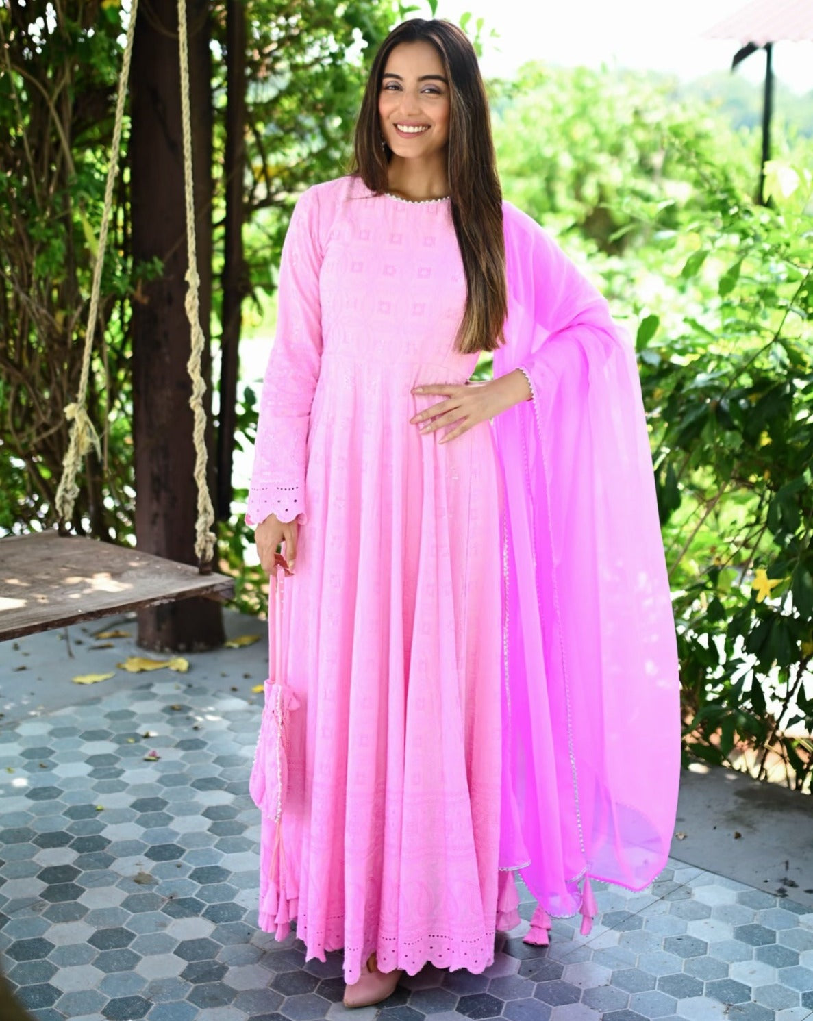 Gorgeous Pink Chikankari Anarkali Set