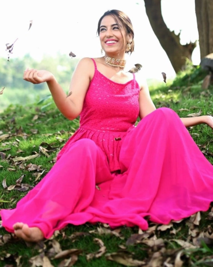 Maharani Pink Chikankari Fusion Set