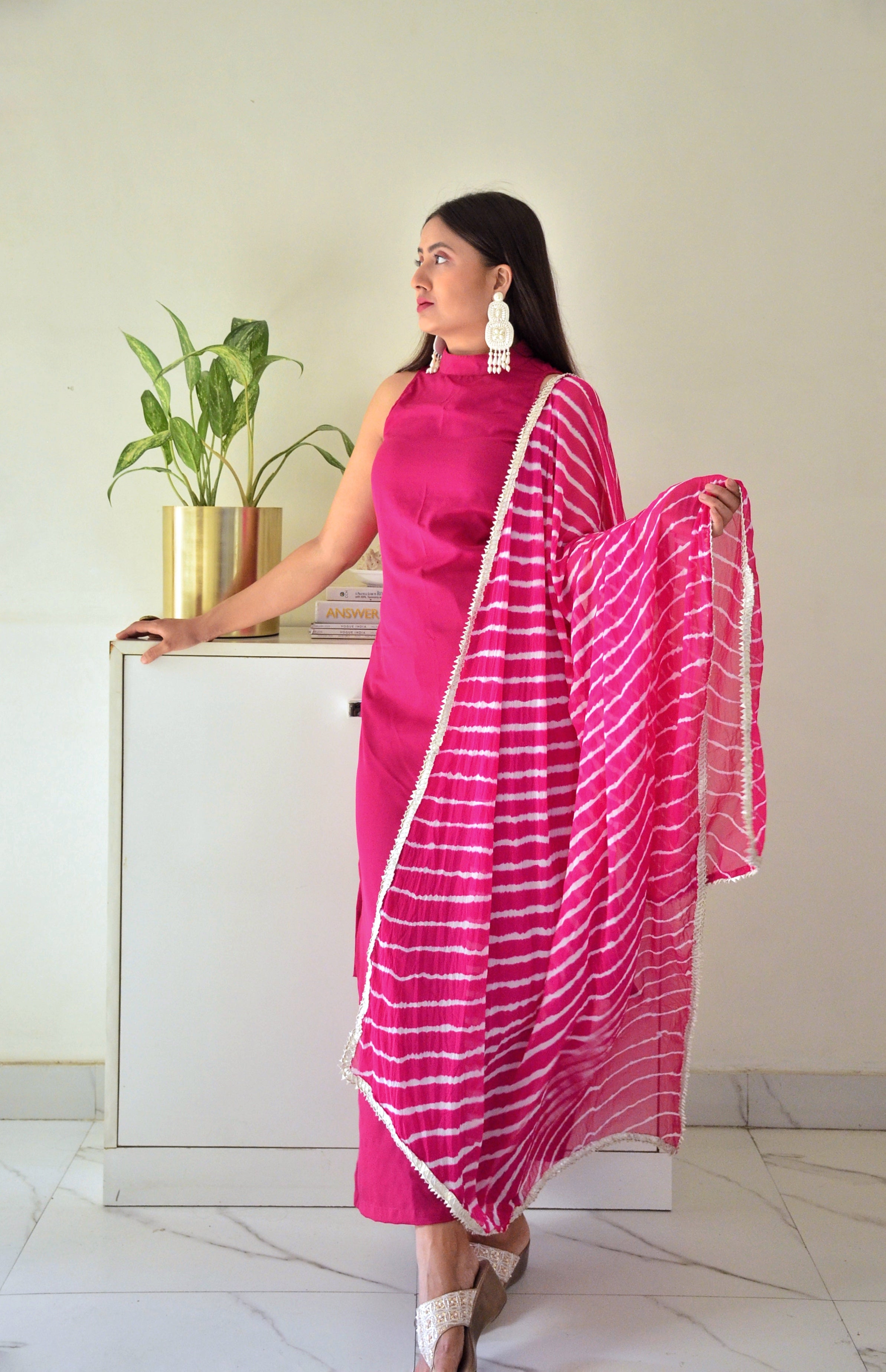 Wine High Neck Suit Set