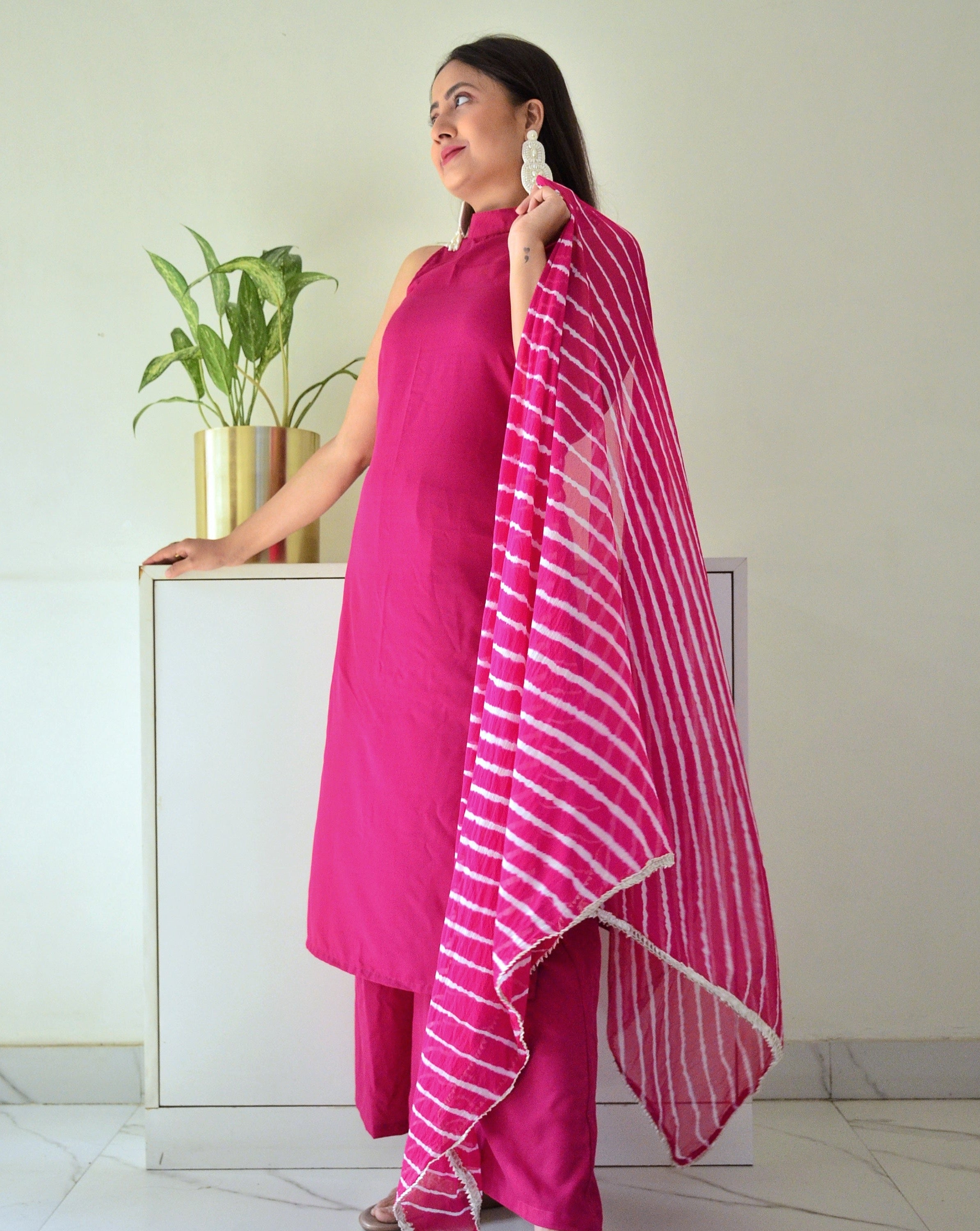 Wine High Neck Suit Set