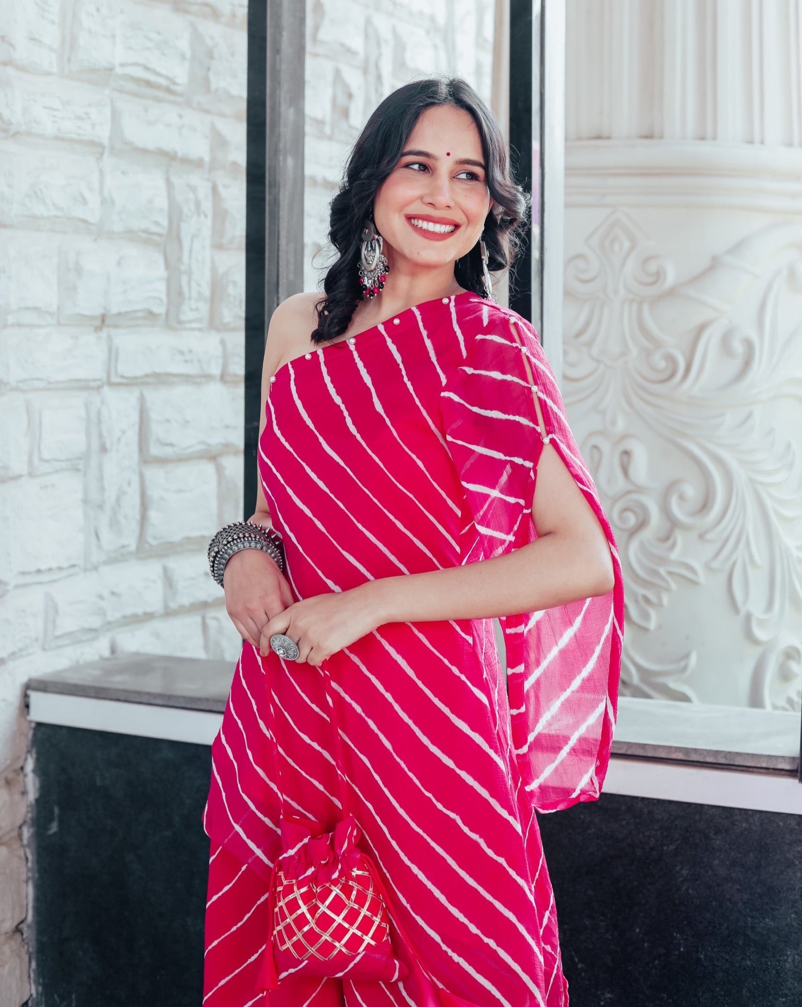 Elia Pink One Shoulder Womens Kurta Set