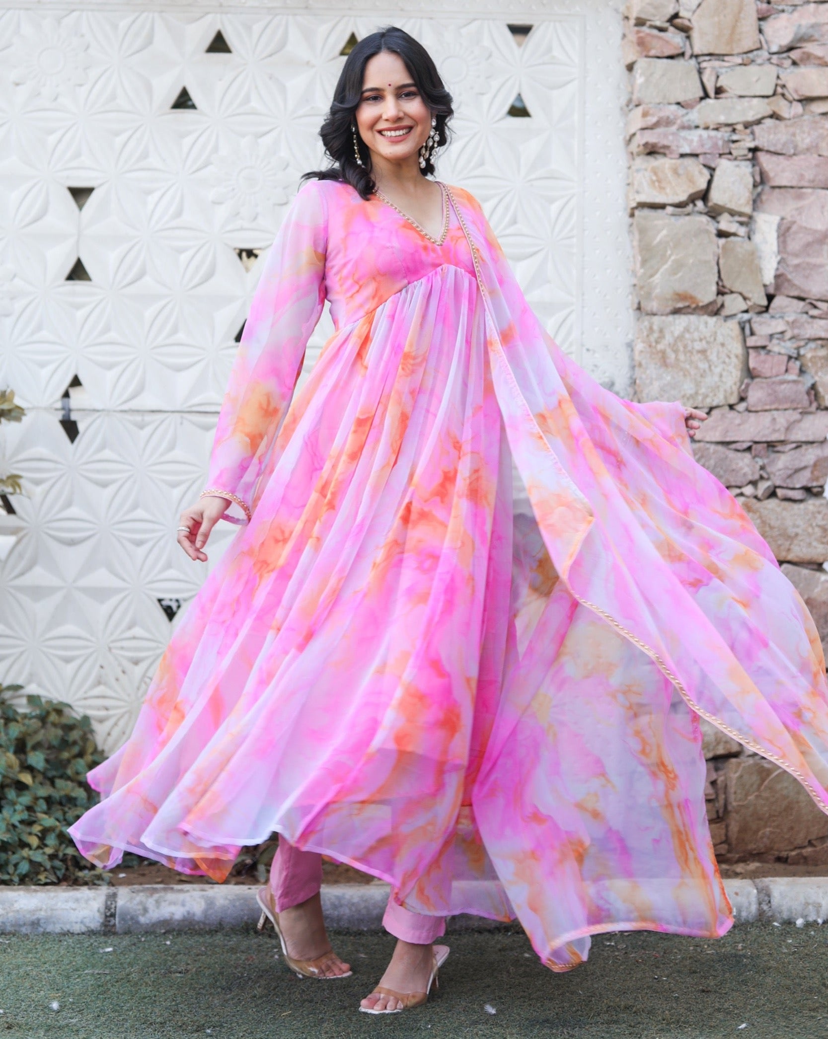 Layla Pink Multicoloured Suit Set