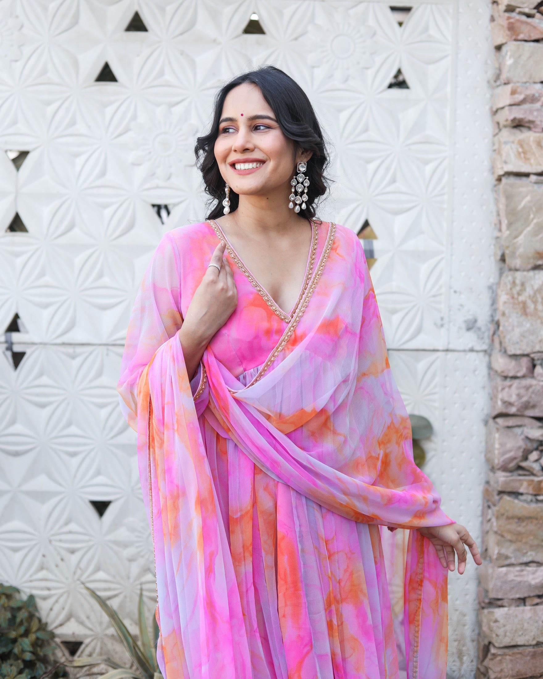 Layla Pink Multicoloured Suit Set