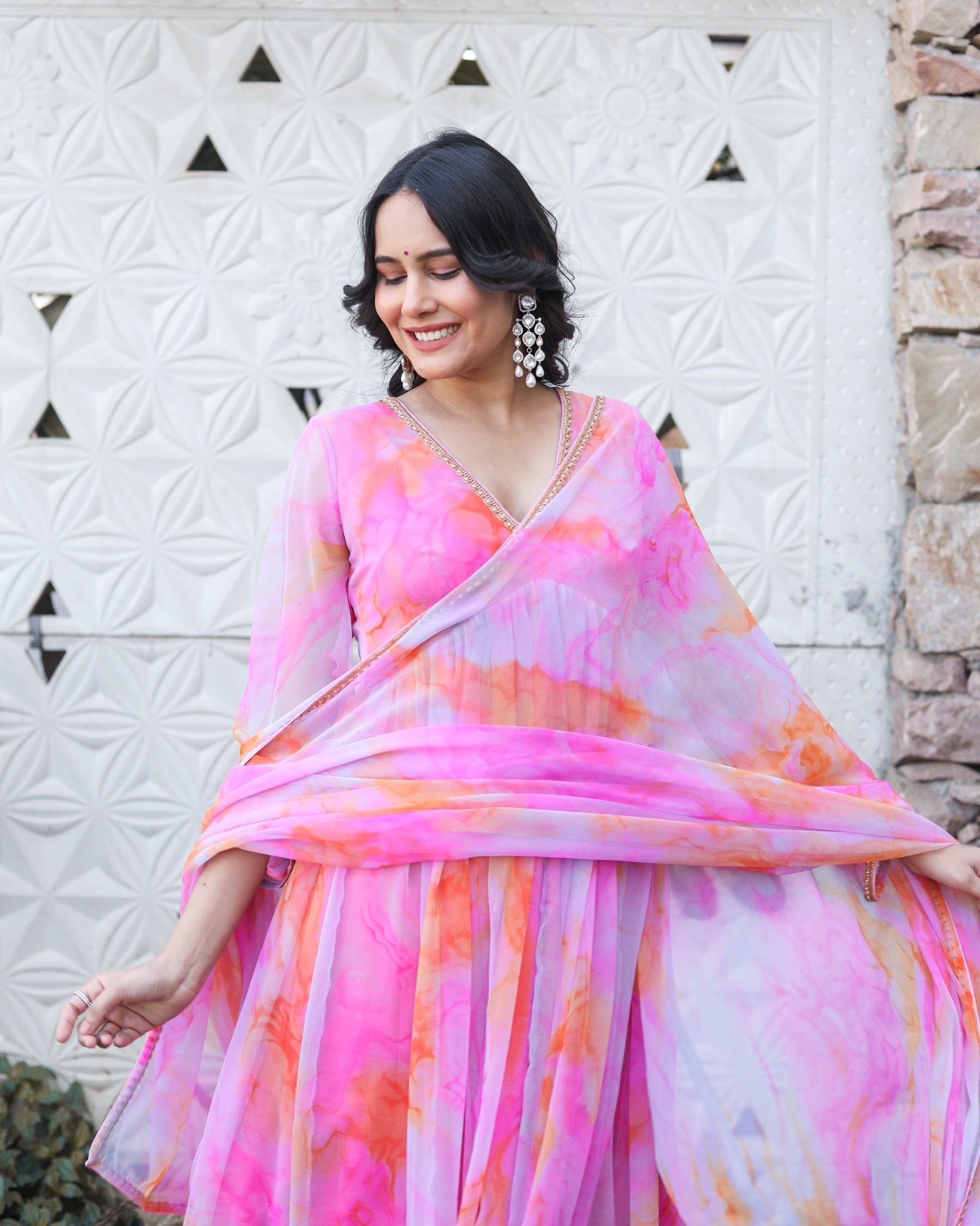 Layla Pink Multicoloured Suit Set