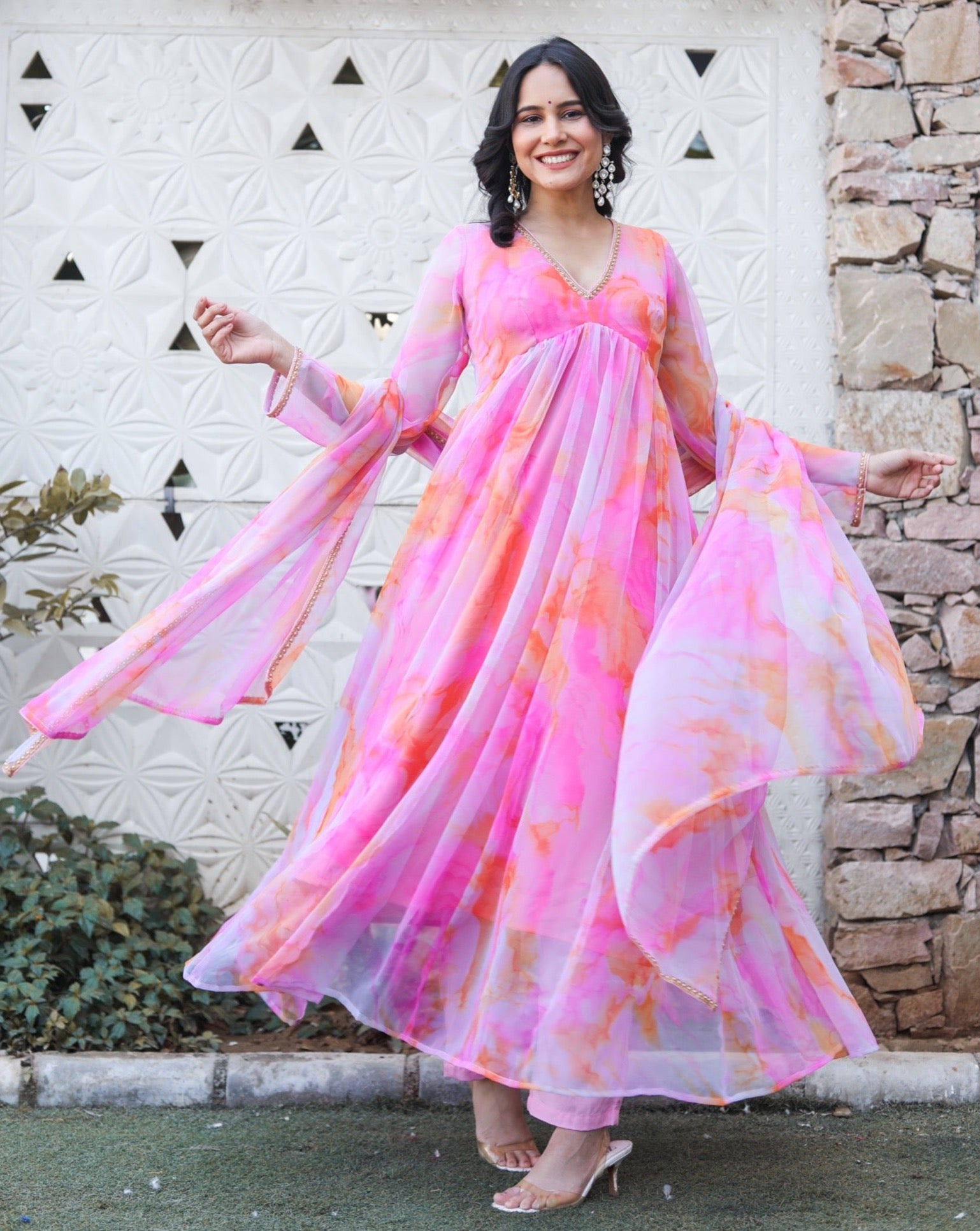 Layla Pink Multicoloured Suit Set