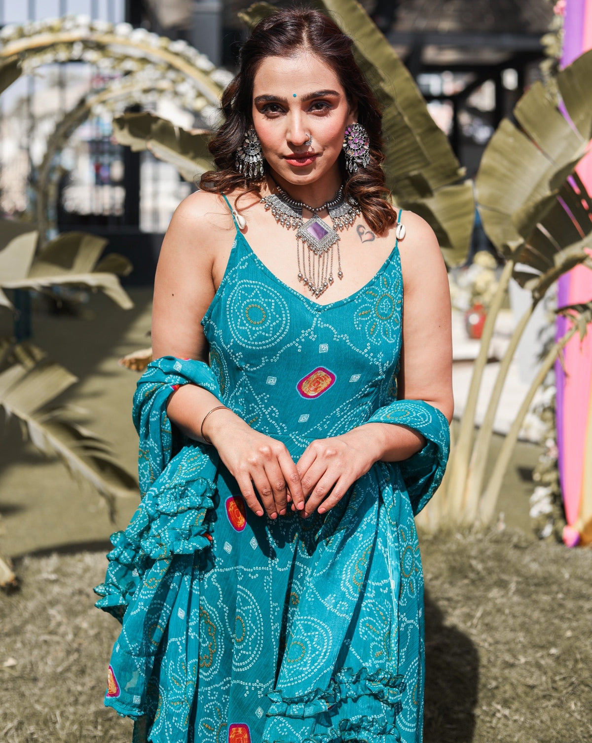 Aasmani Blue Bandhej Suit Set