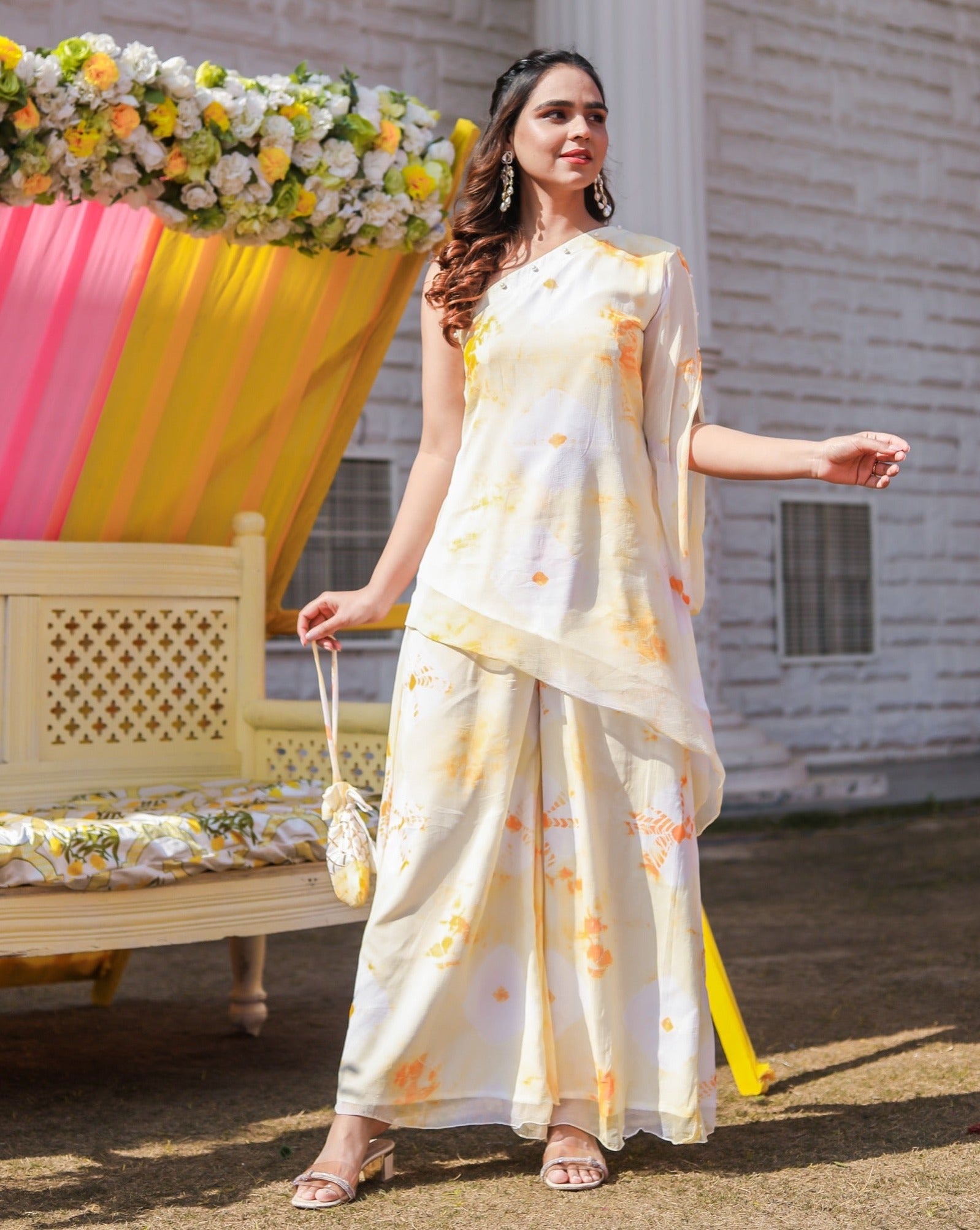Tulip Yellow One Shoulder Womens Kurta Set