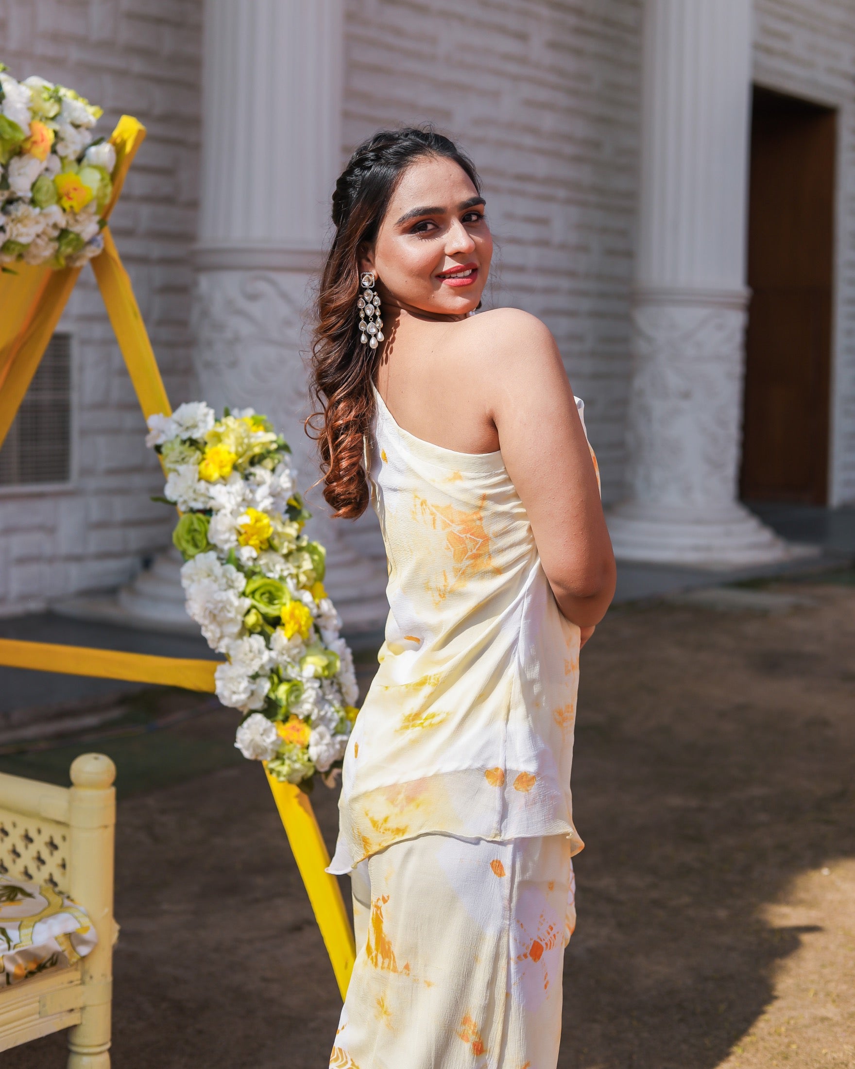 Tulip Yellow One Shoulder Womens Kurta Set