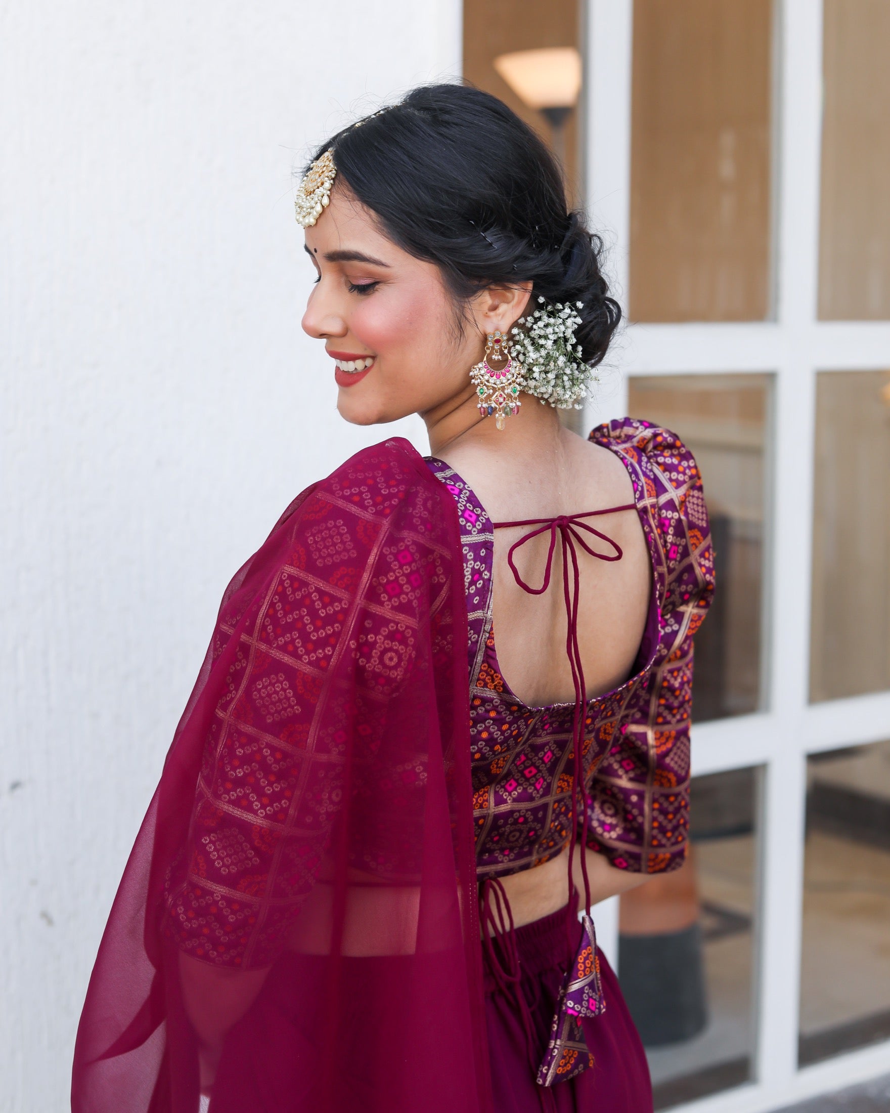 Canna Wine Draped Saree Set