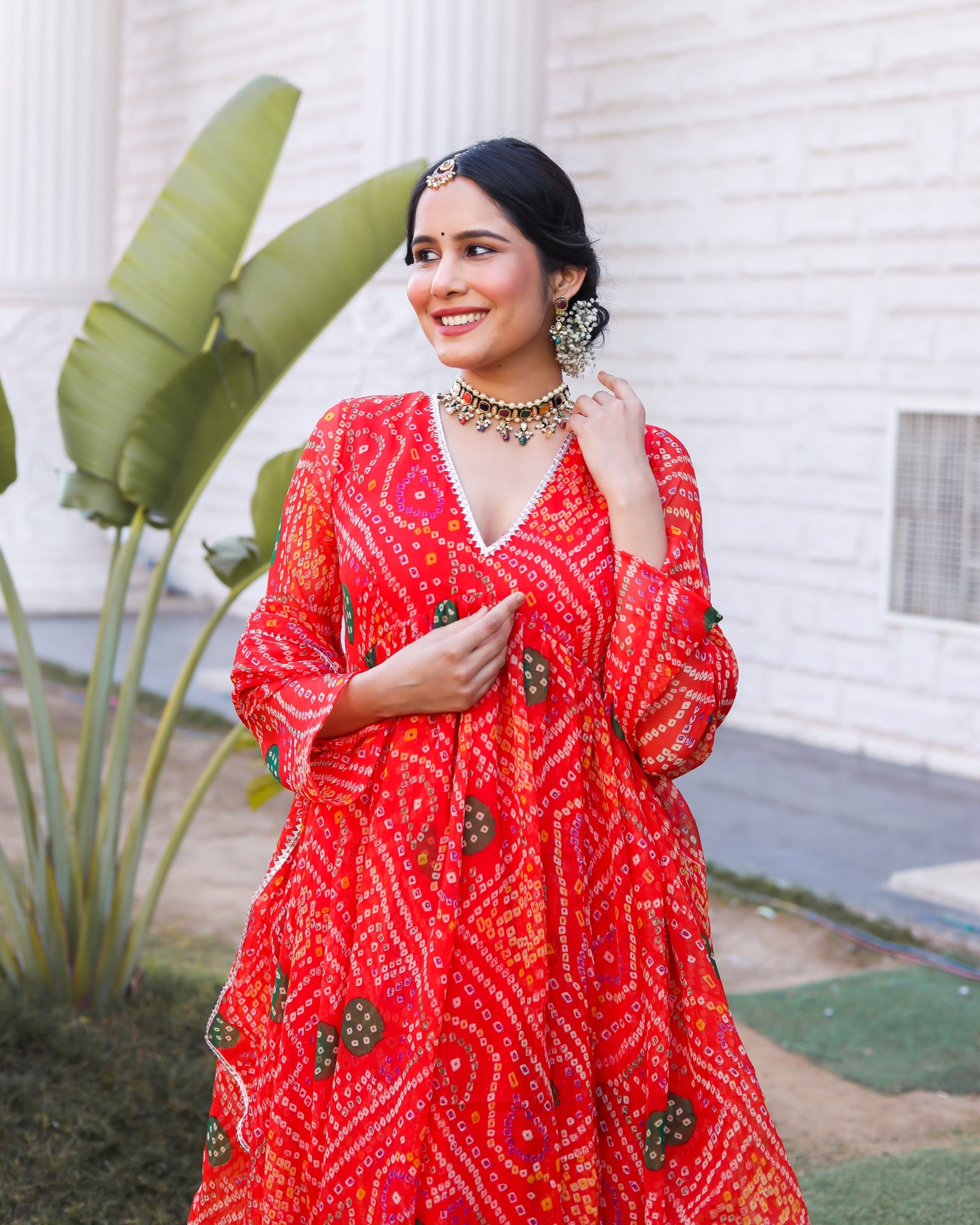 Aria Red Bandhani Suit Set
