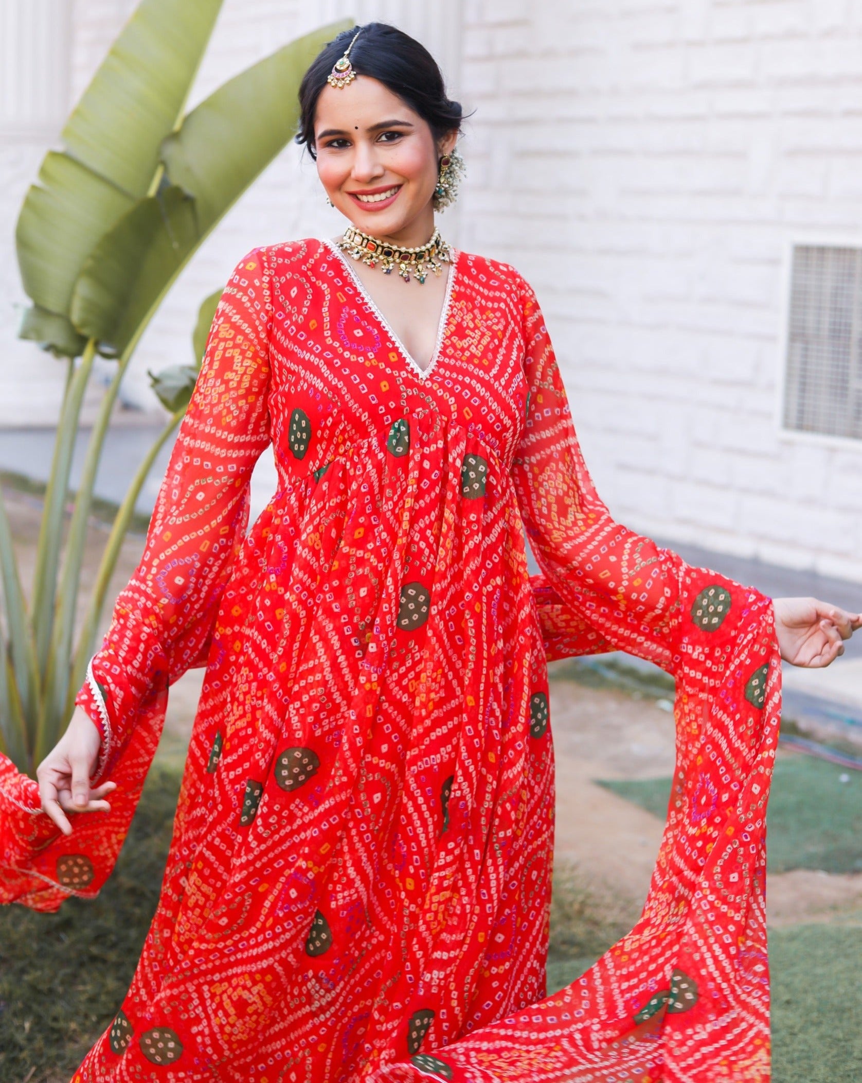 Aria Red Bandhani Suit Set
