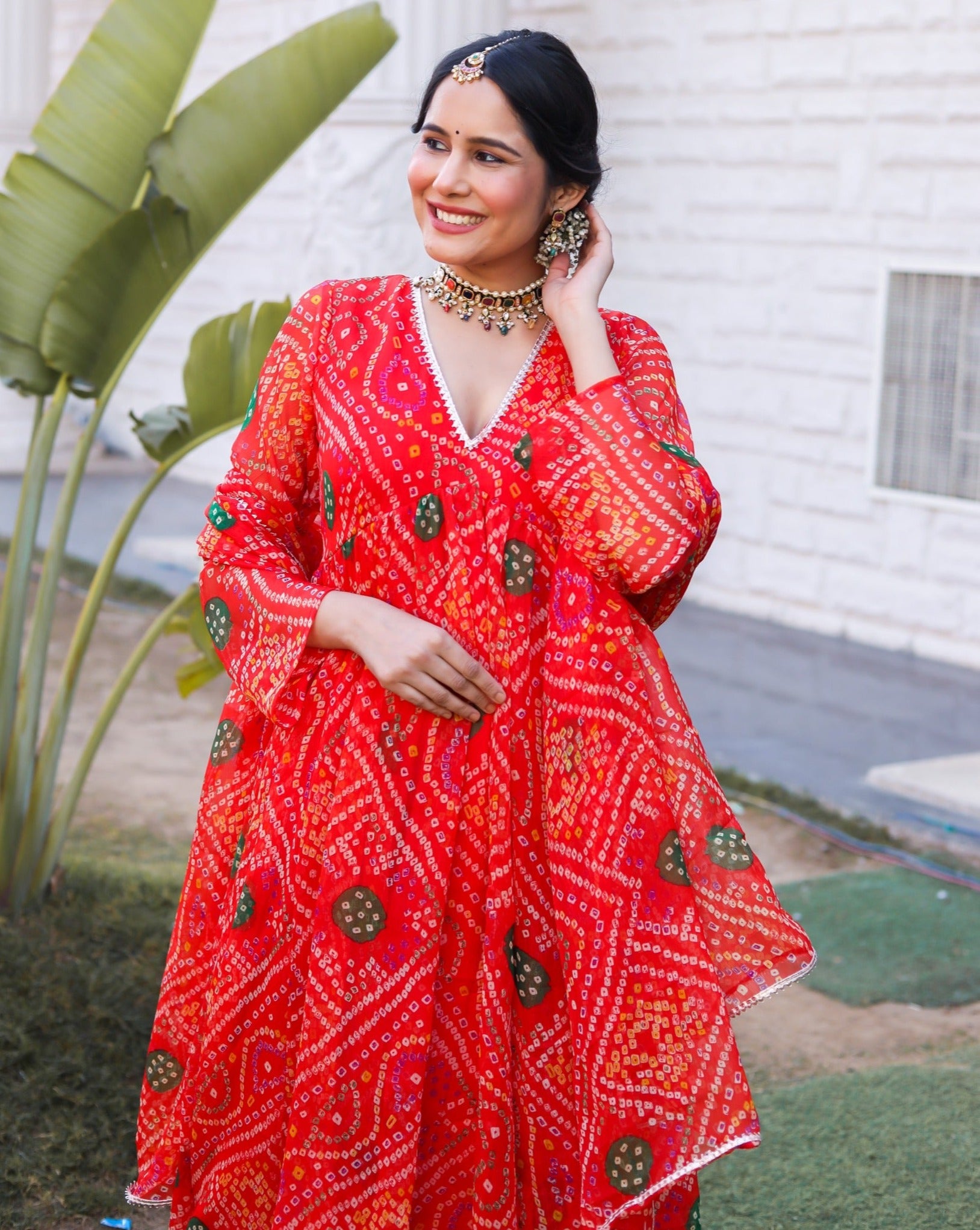 Aria Red Bandhani Suit Set