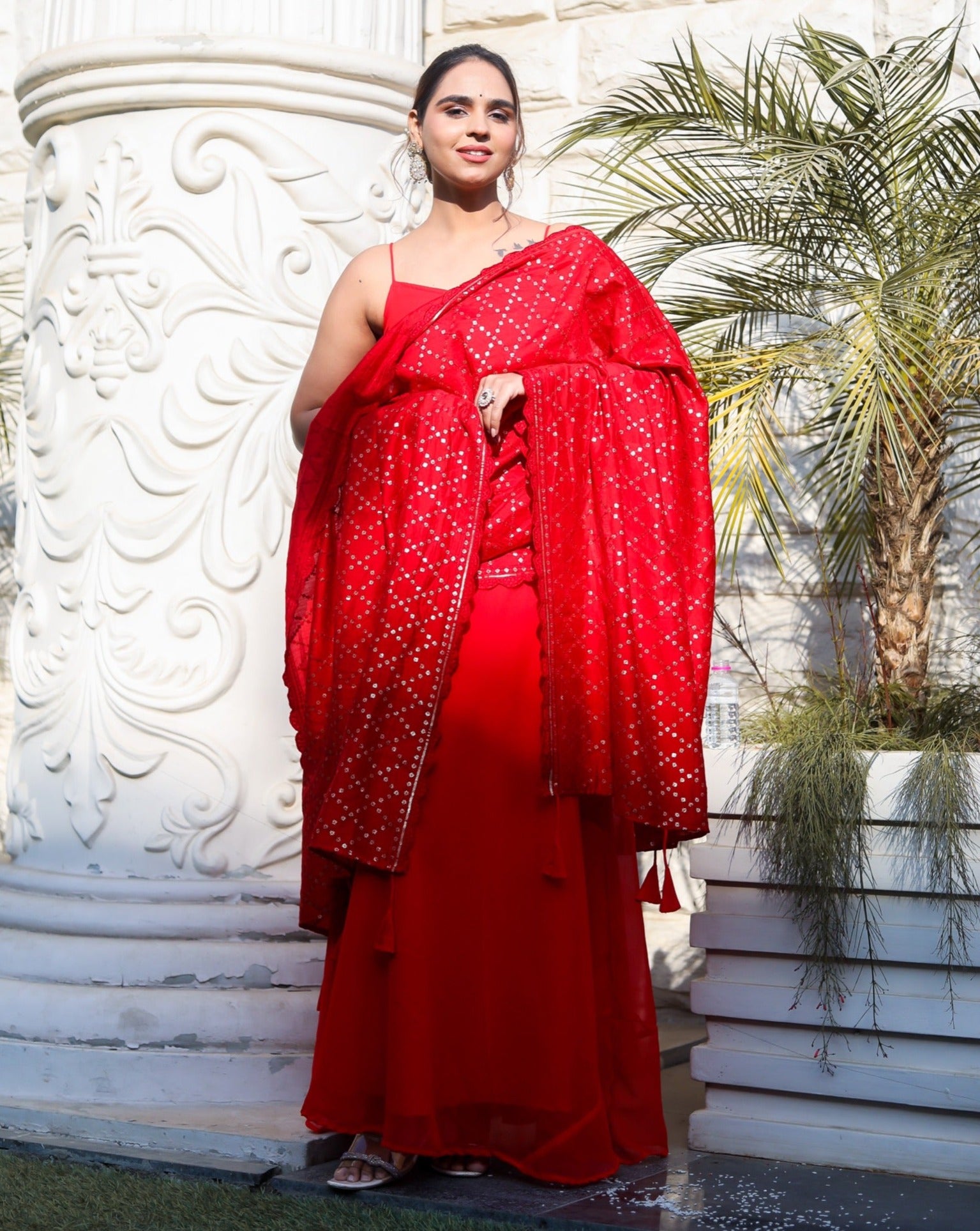 Rose Red Silk Suit Set