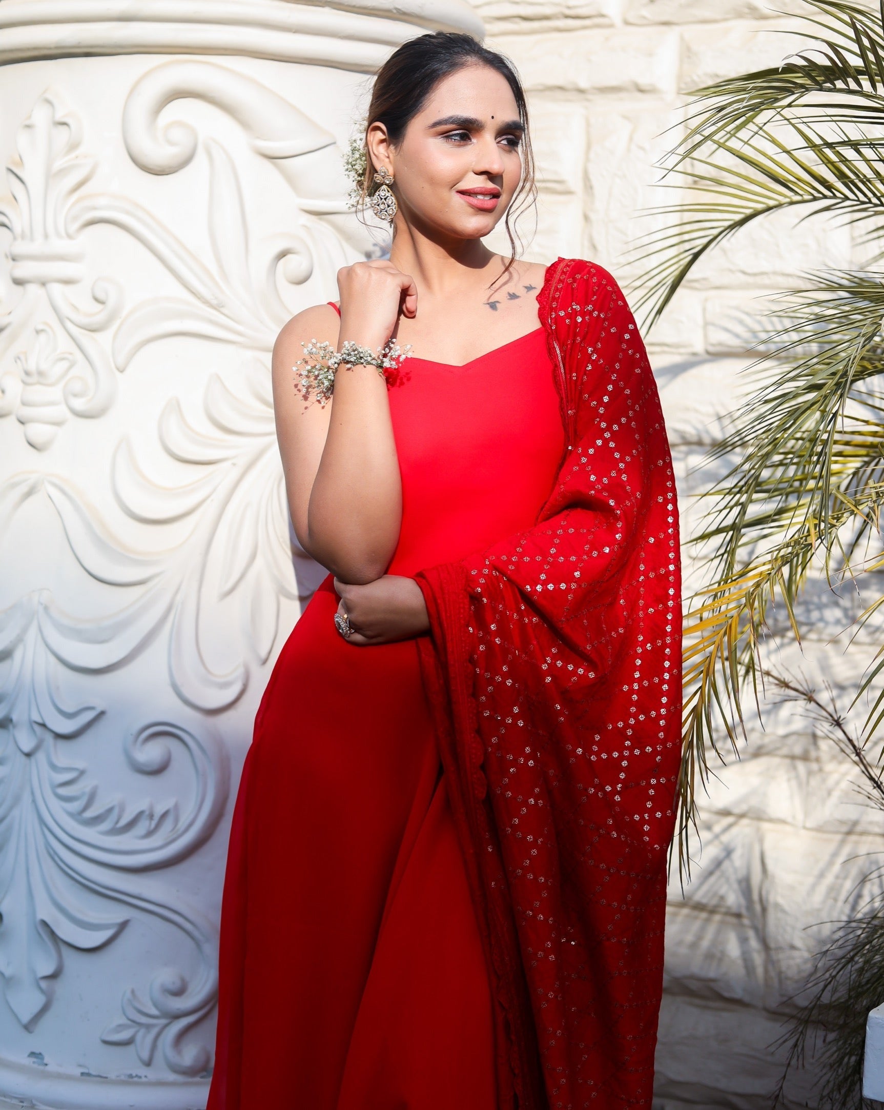 Rose Red Silk Suit Set