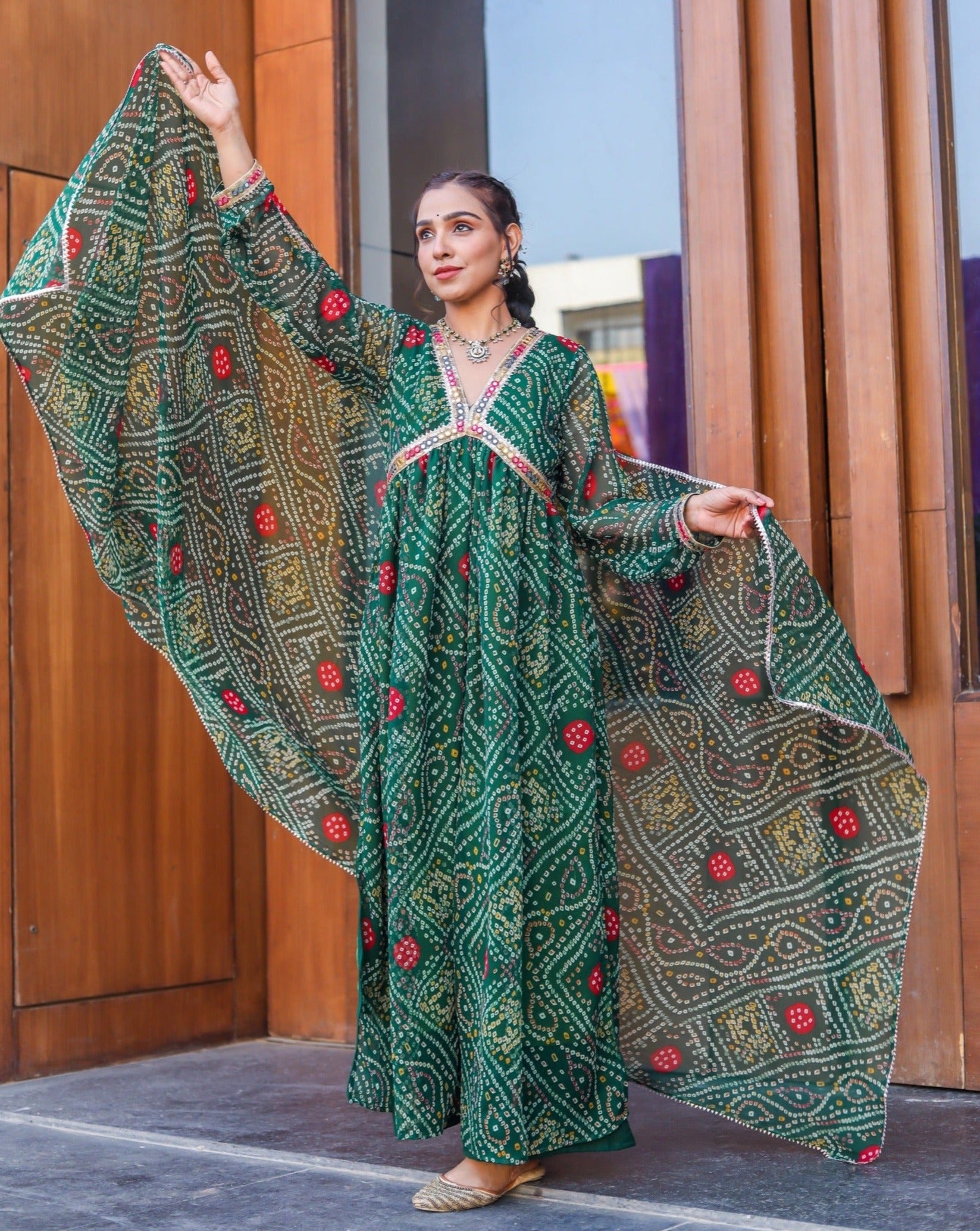 Kavya Green Bandhani Suit set