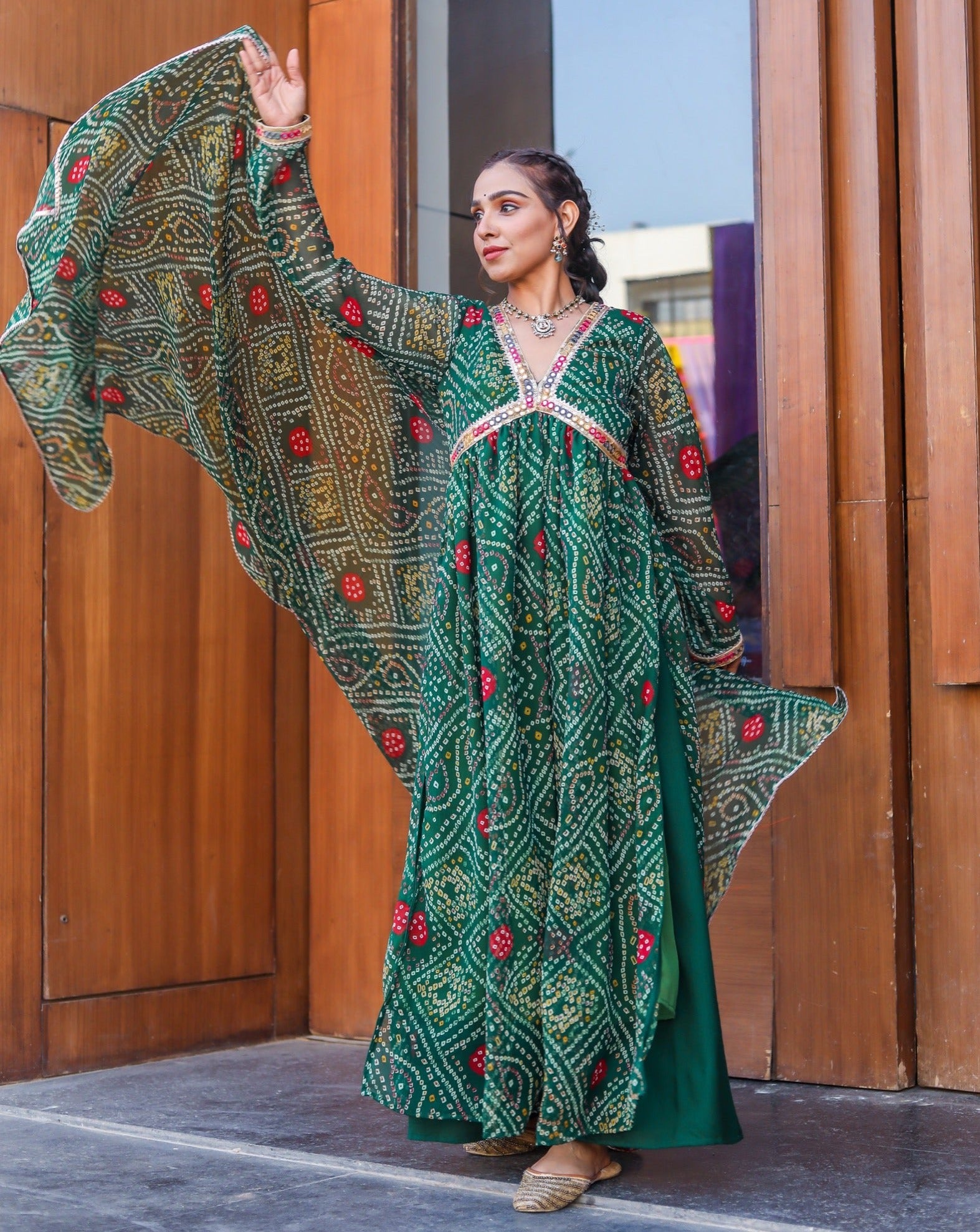 Kavya Green Bandhani Suit set