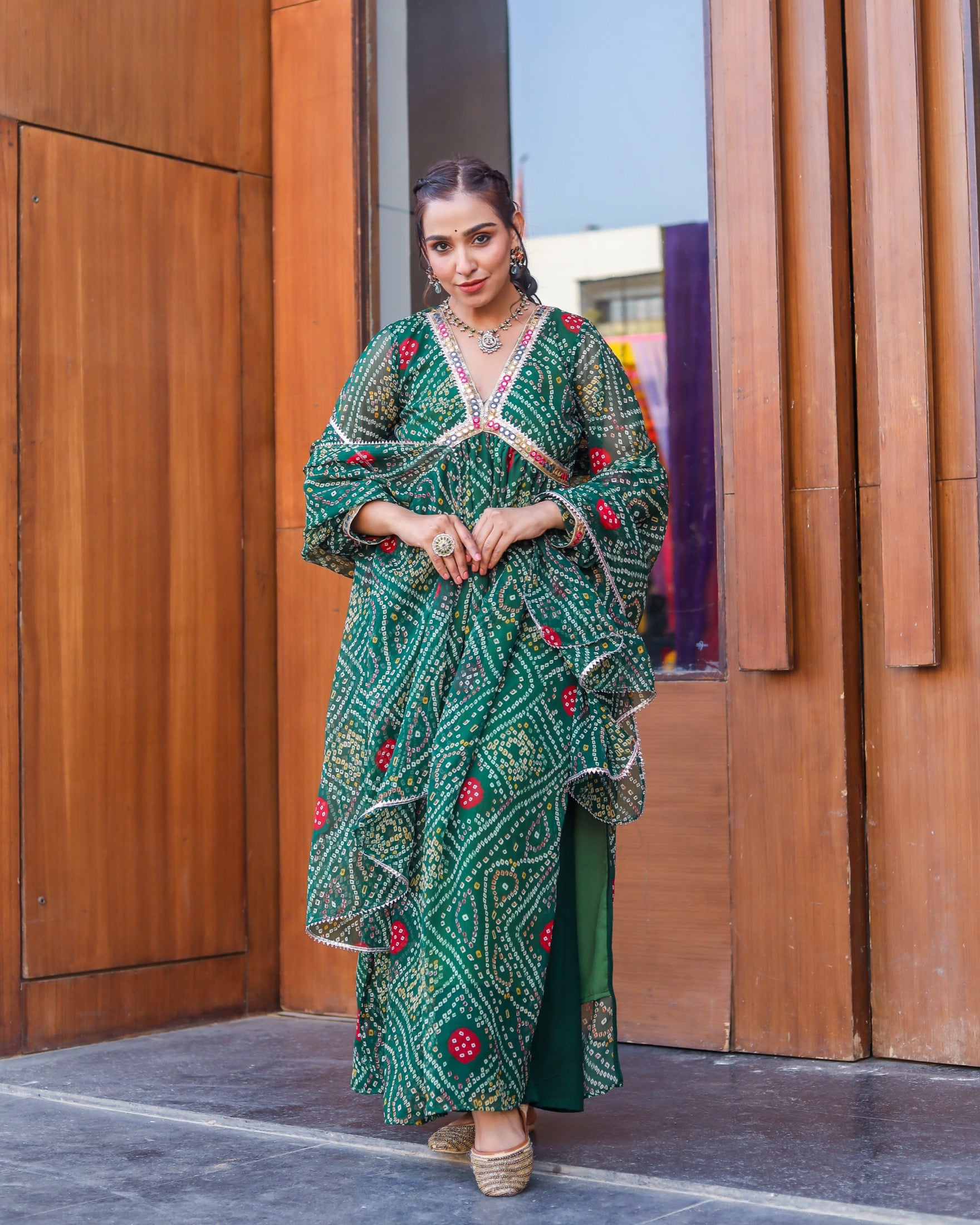 Kavya Green Bandhani Suit set