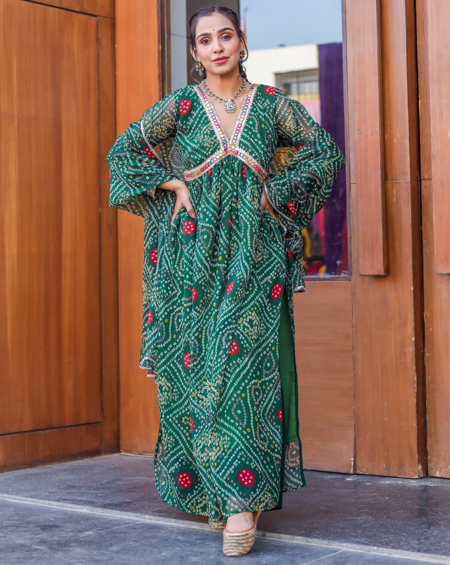 Kavya Green Bandhani Suit set