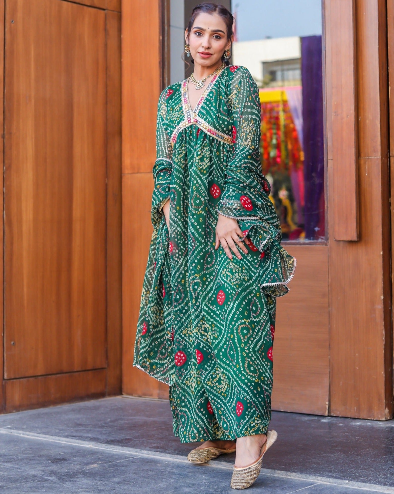 Kavya Green Bandhani Suit set