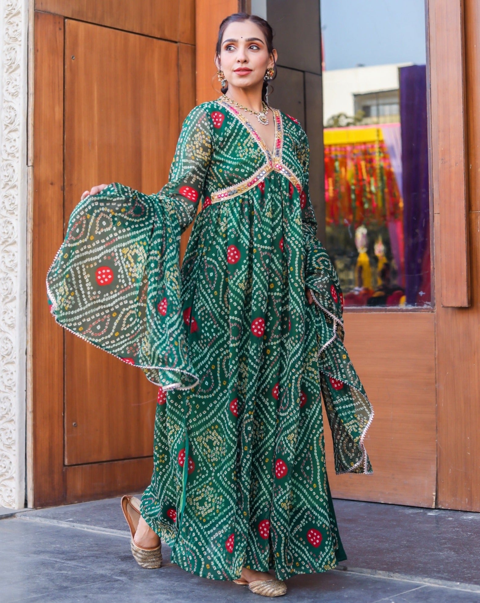 Kavya Green Bandhani Suit set