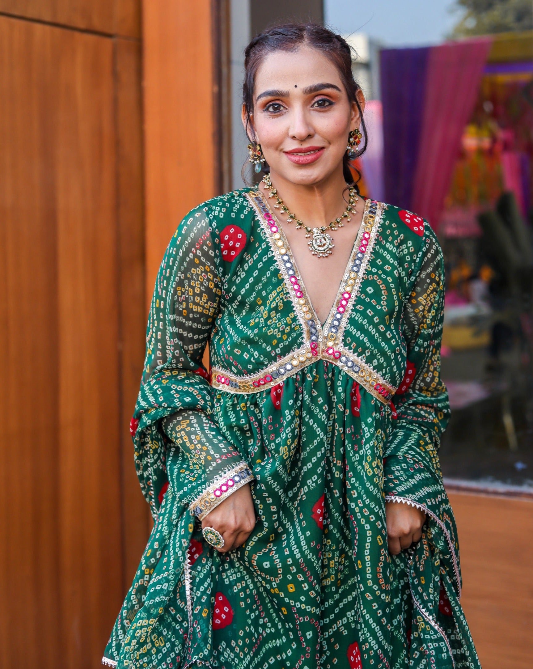 Kavya Green Bandhani Suit set