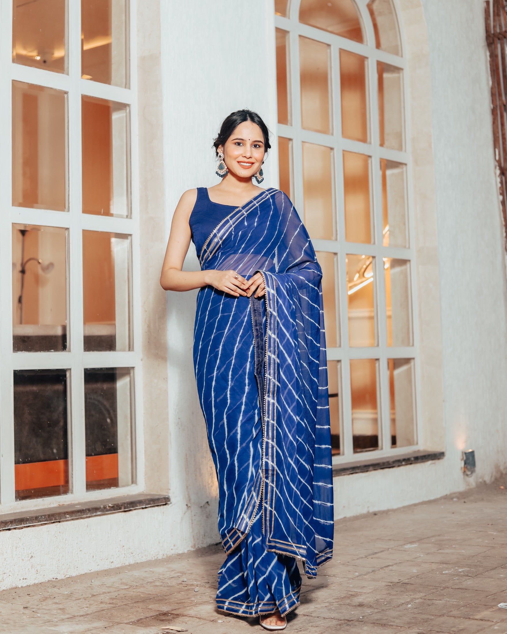 Bell Blue Leheriya Saree
