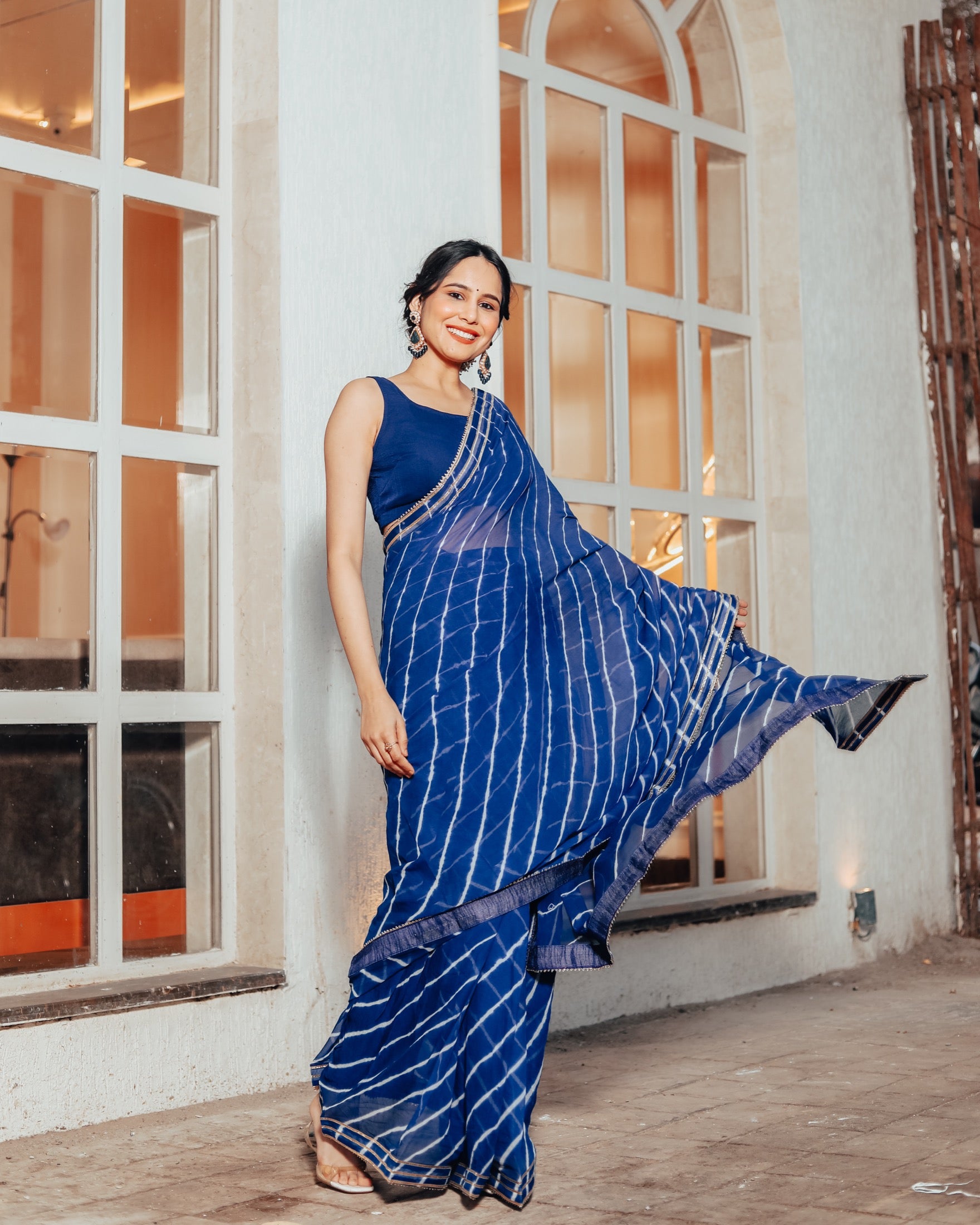 Bell Blue Leheriya Saree