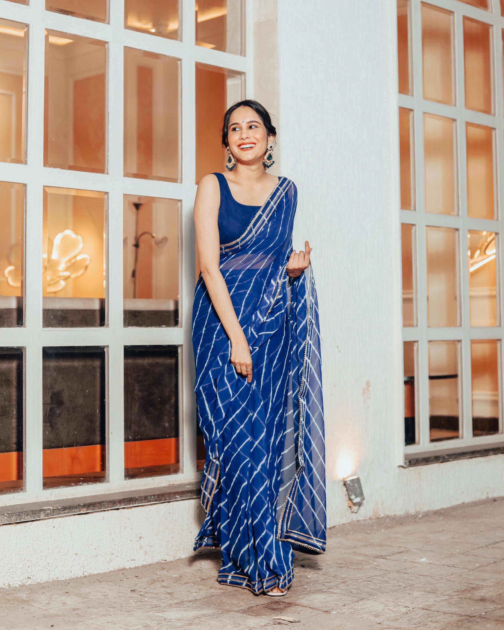 Bell Blue Leheriya Saree
