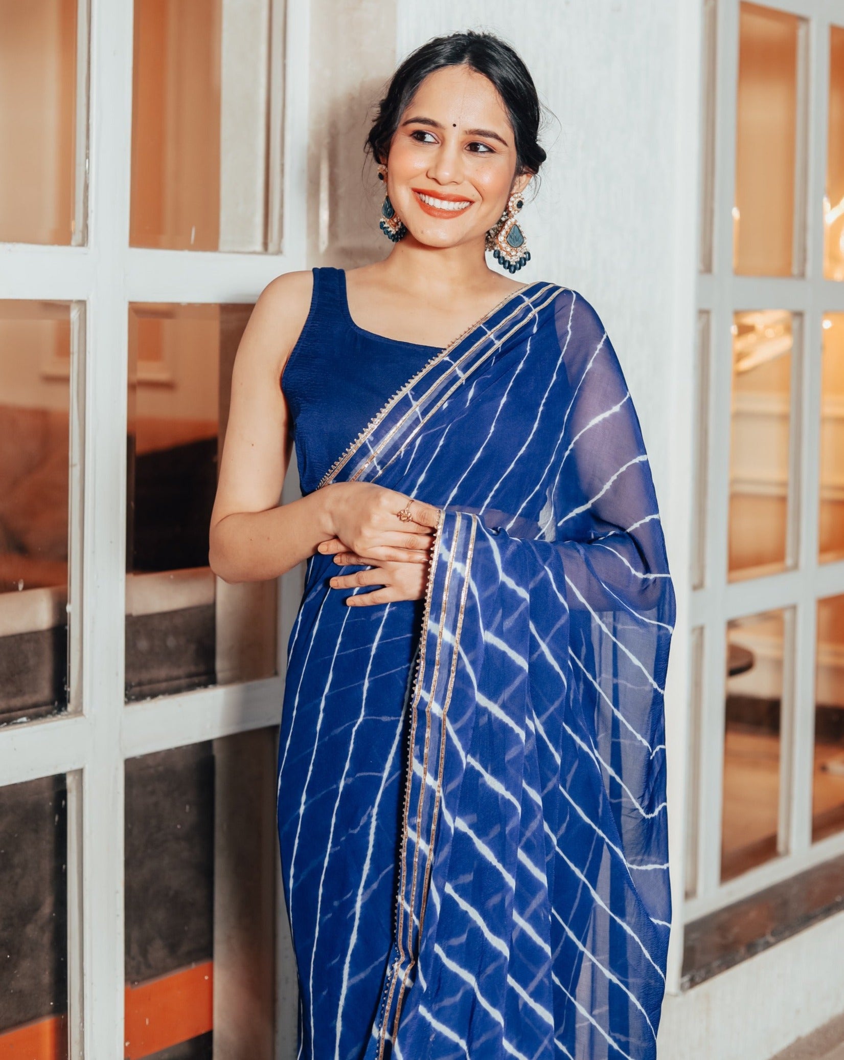 Bell Blue Leheriya Saree