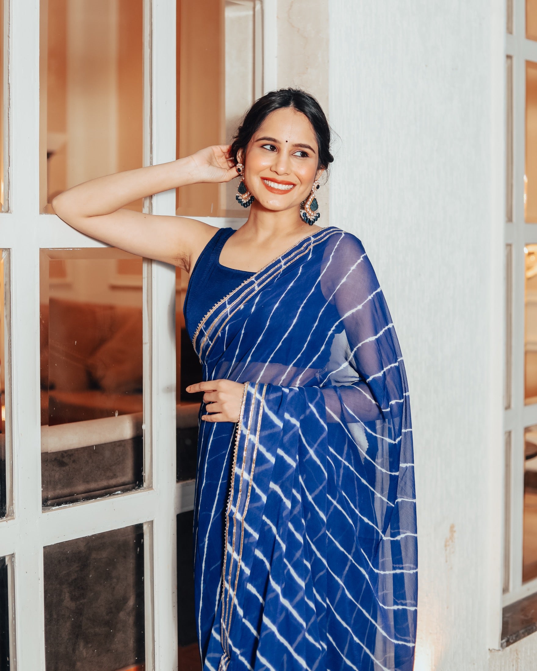 Bell Blue Leheriya Saree
