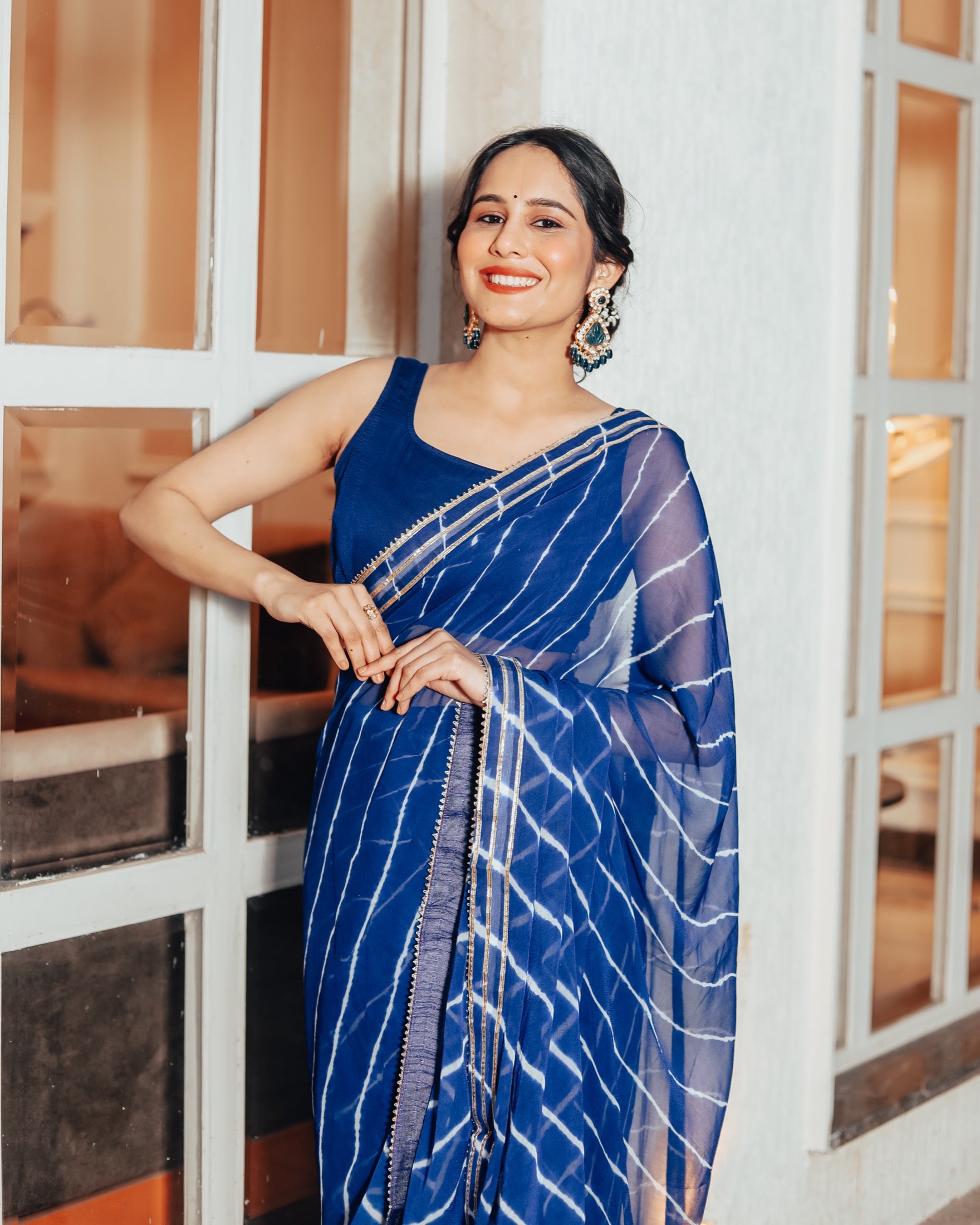 Bell Blue Leheriya Saree