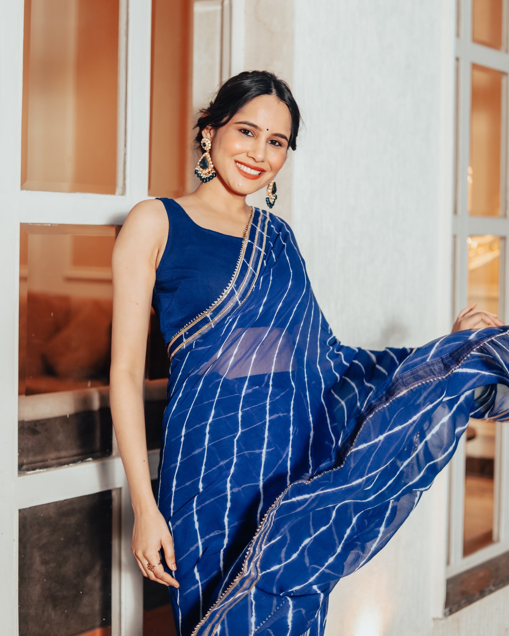 Bell Blue Leheriya Saree