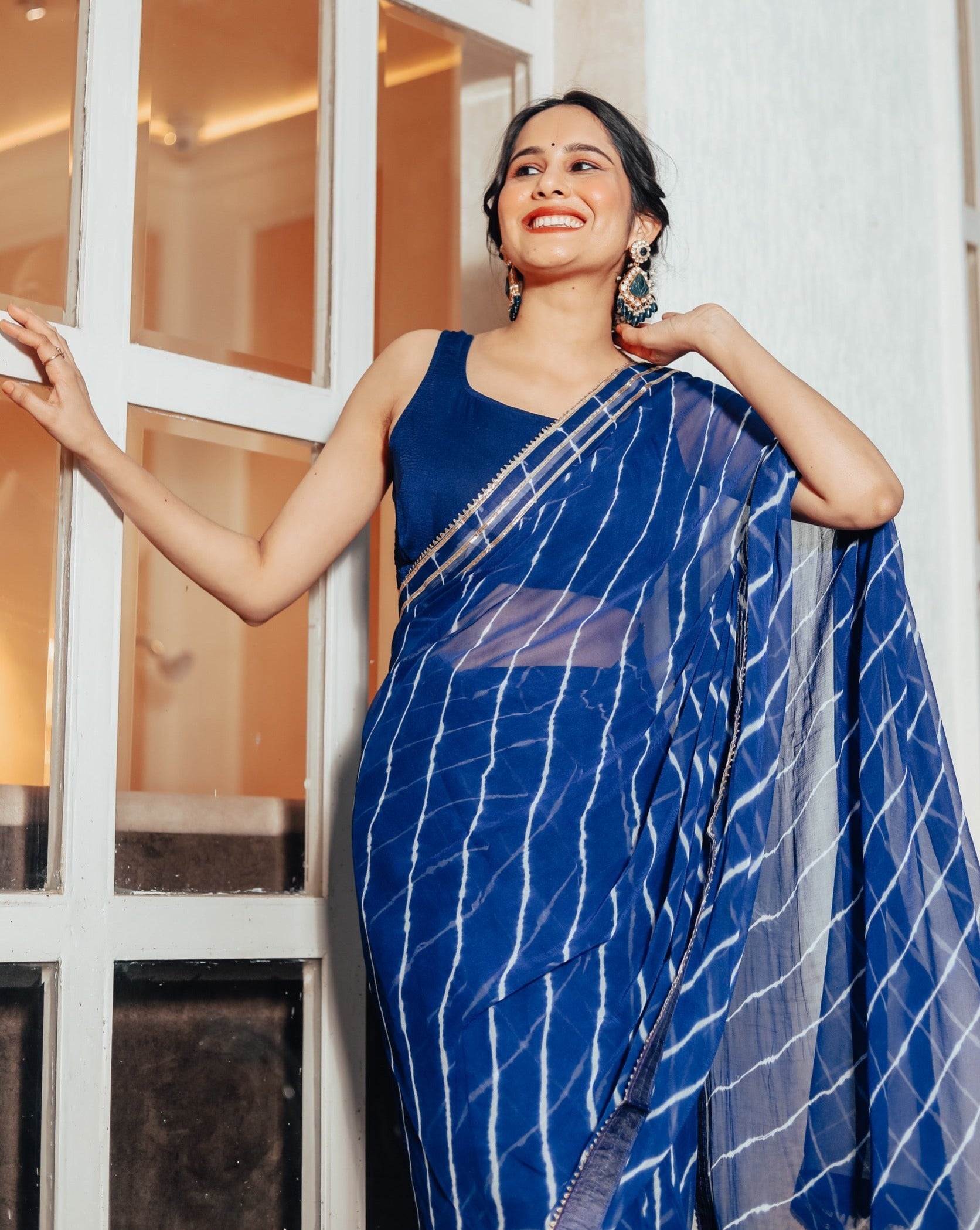 Bell Blue Leheriya Saree