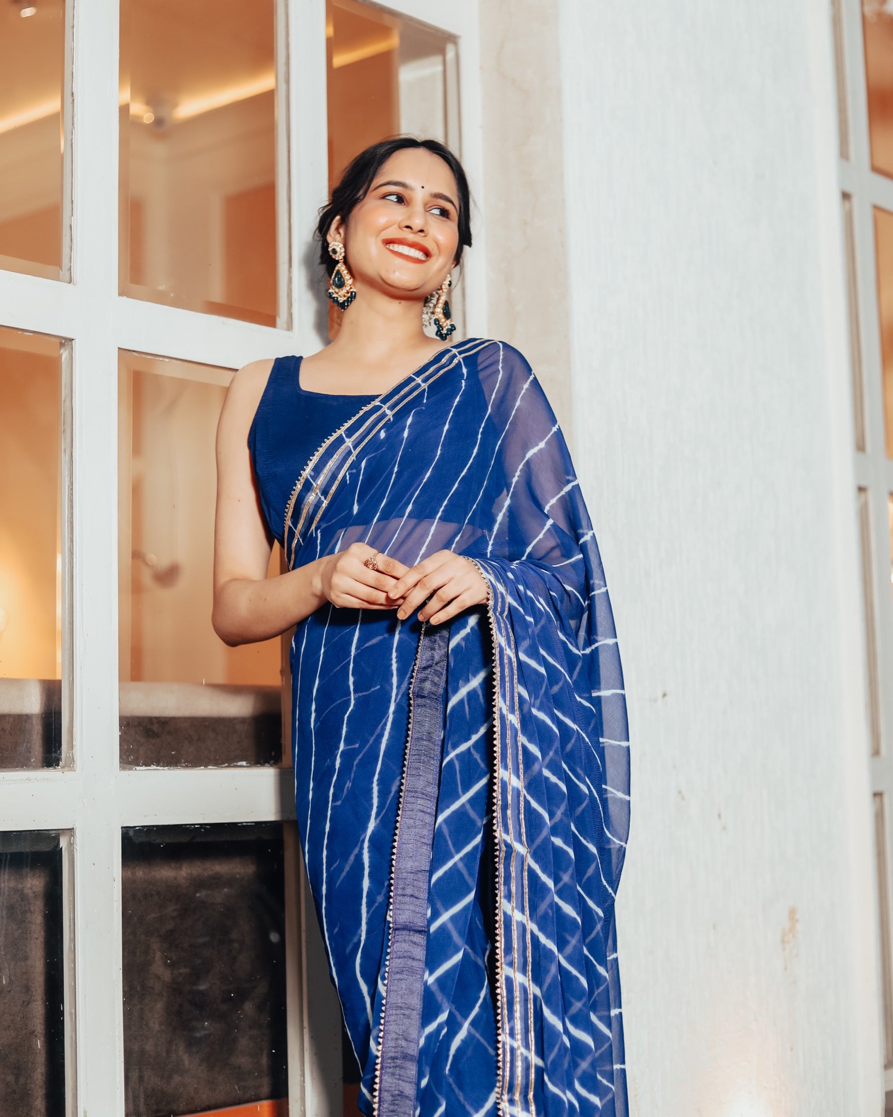 Bell Blue Leheriya Saree