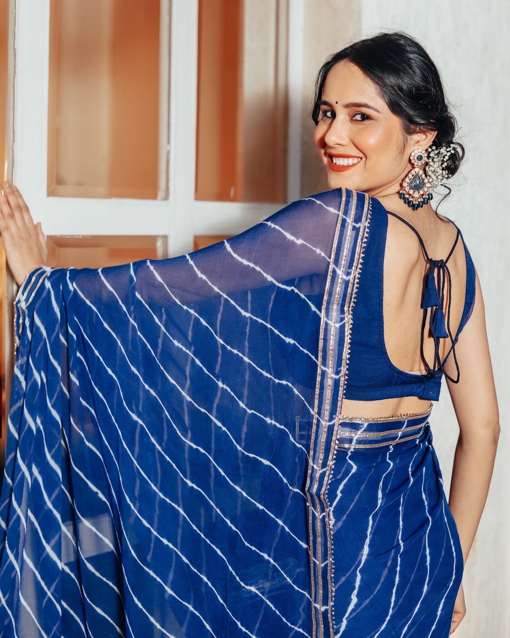 Bell Blue Leheriya Saree
