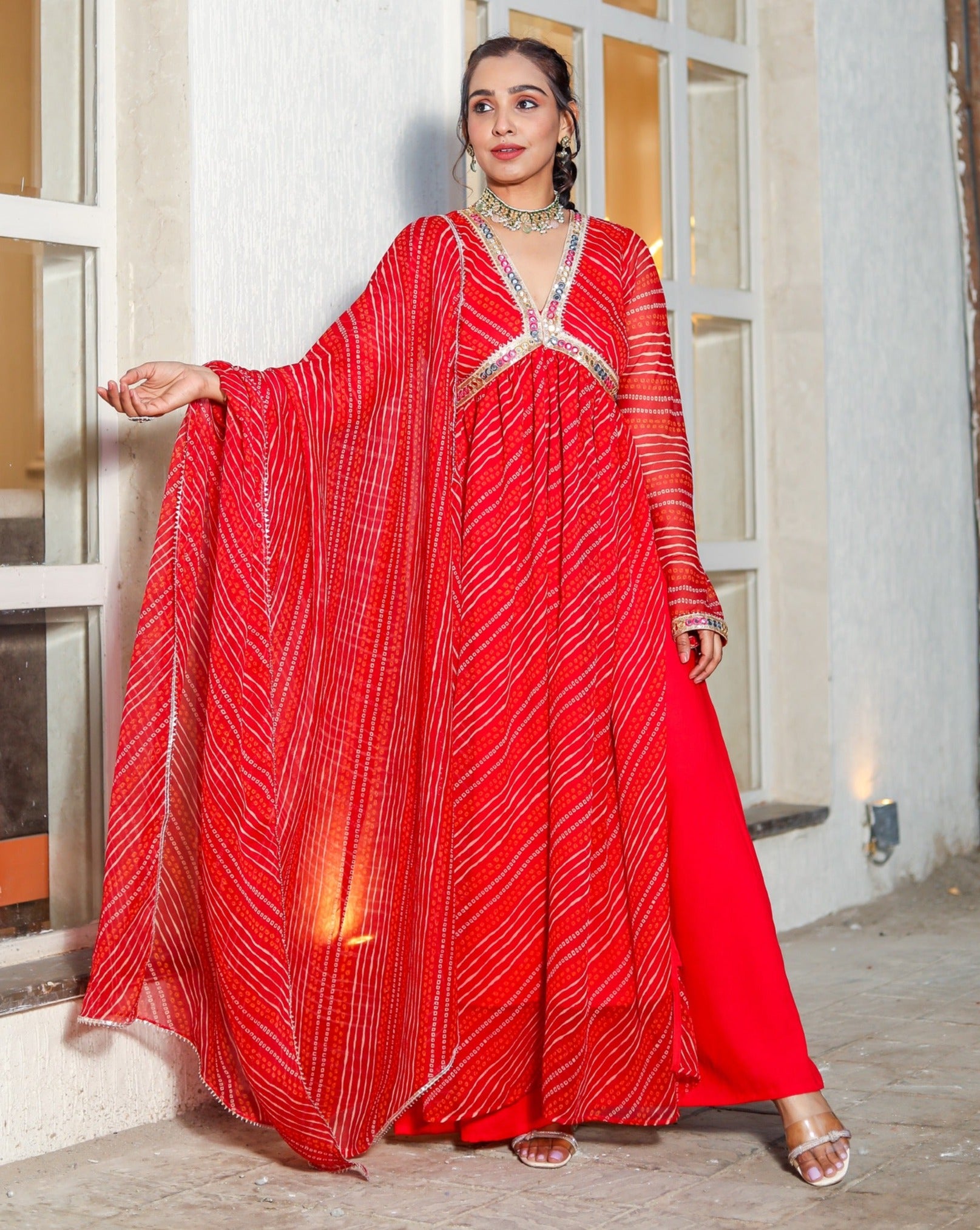 Vinaya Red Bandhani Suit set