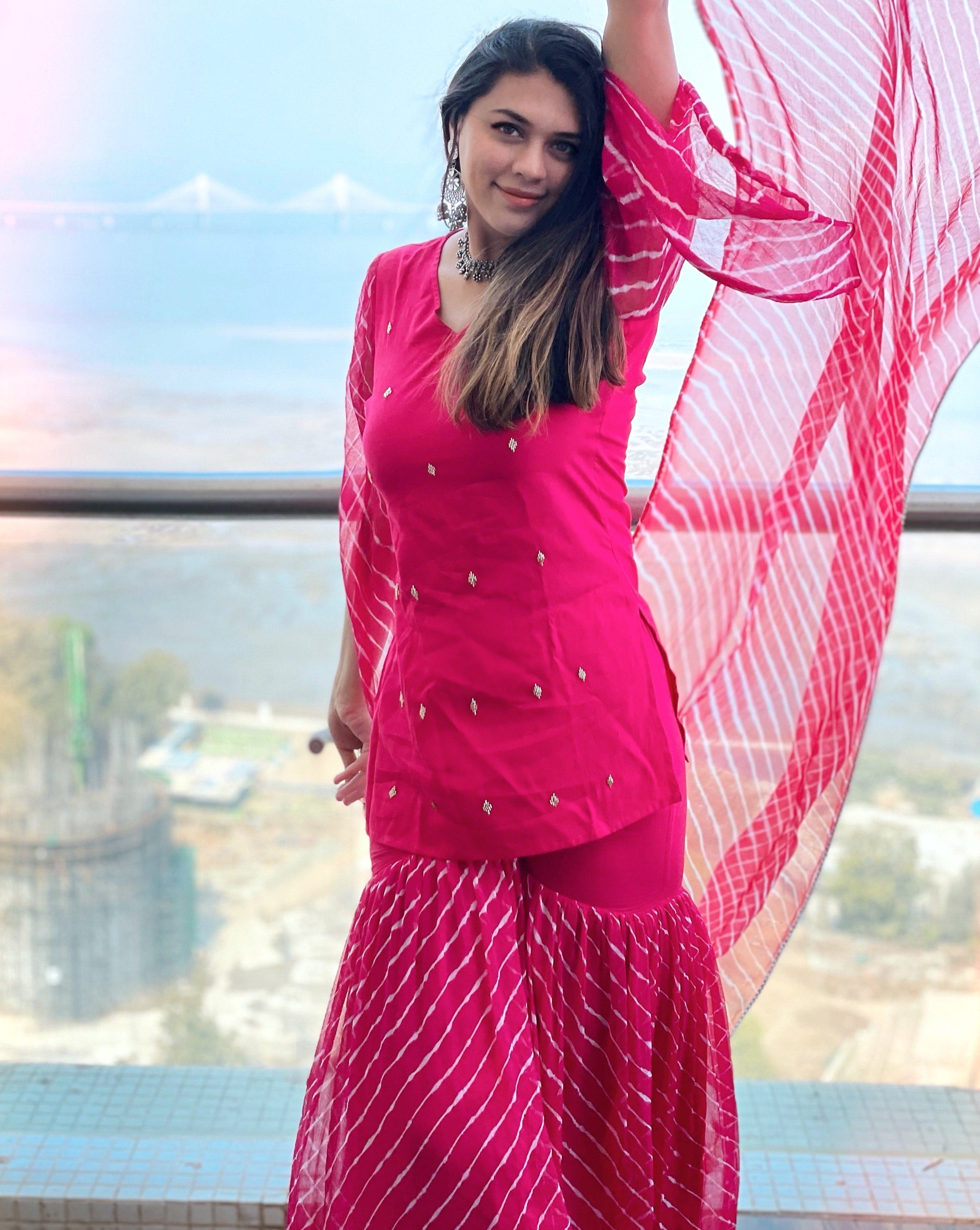 Pink Leheriya Sharara set with Dupatta