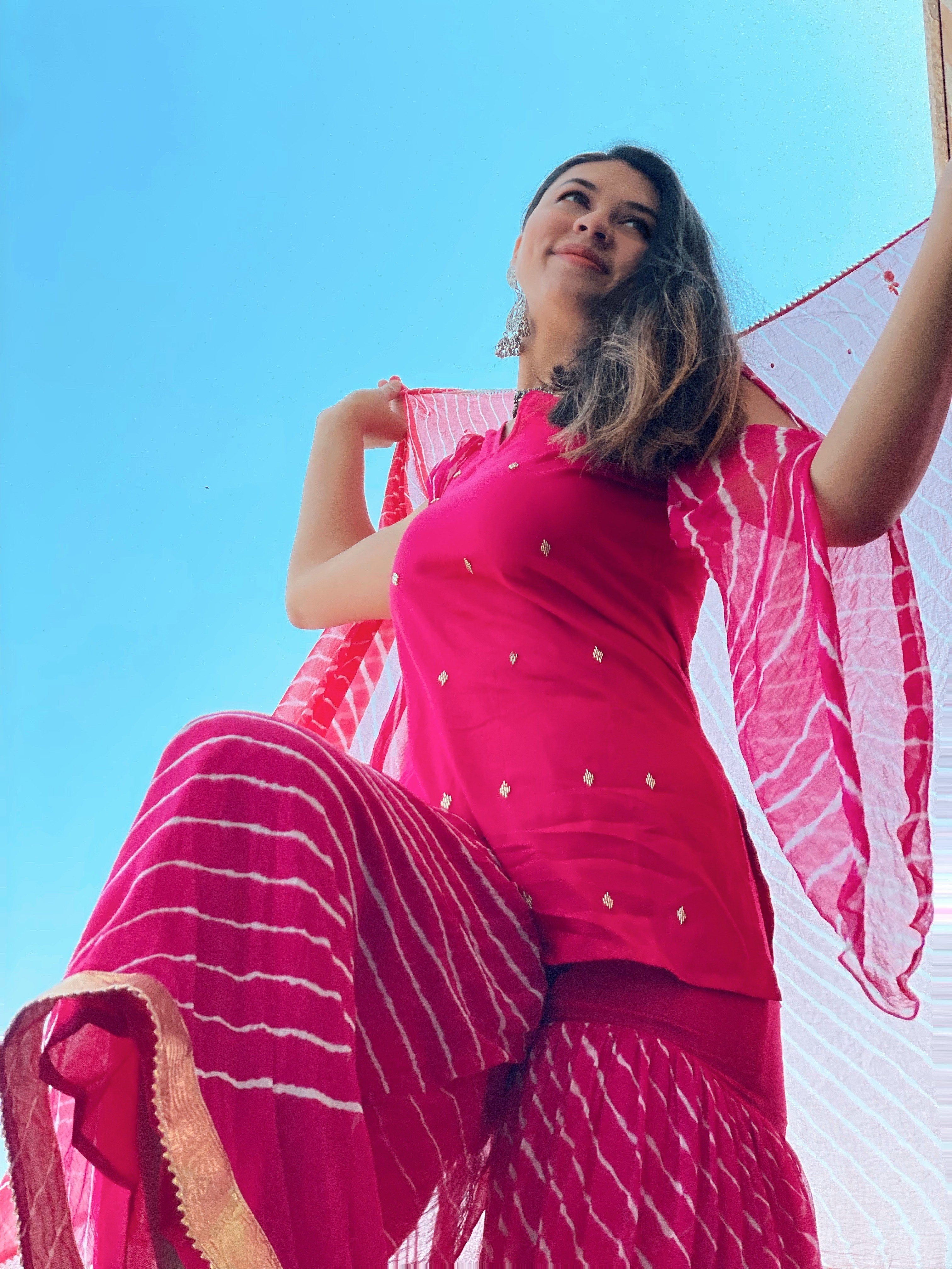 Pink Leheriya Sharara set with Dupatta