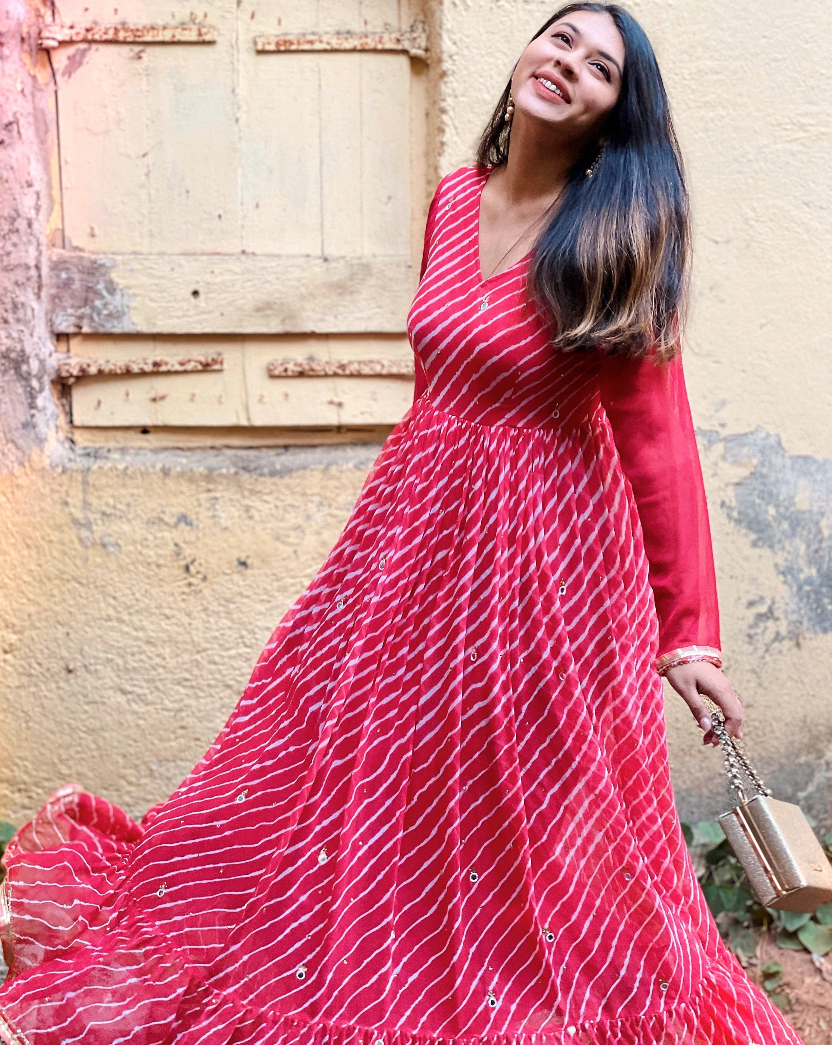 Cadet Carrot Leheriya Maxi Fusion Dress