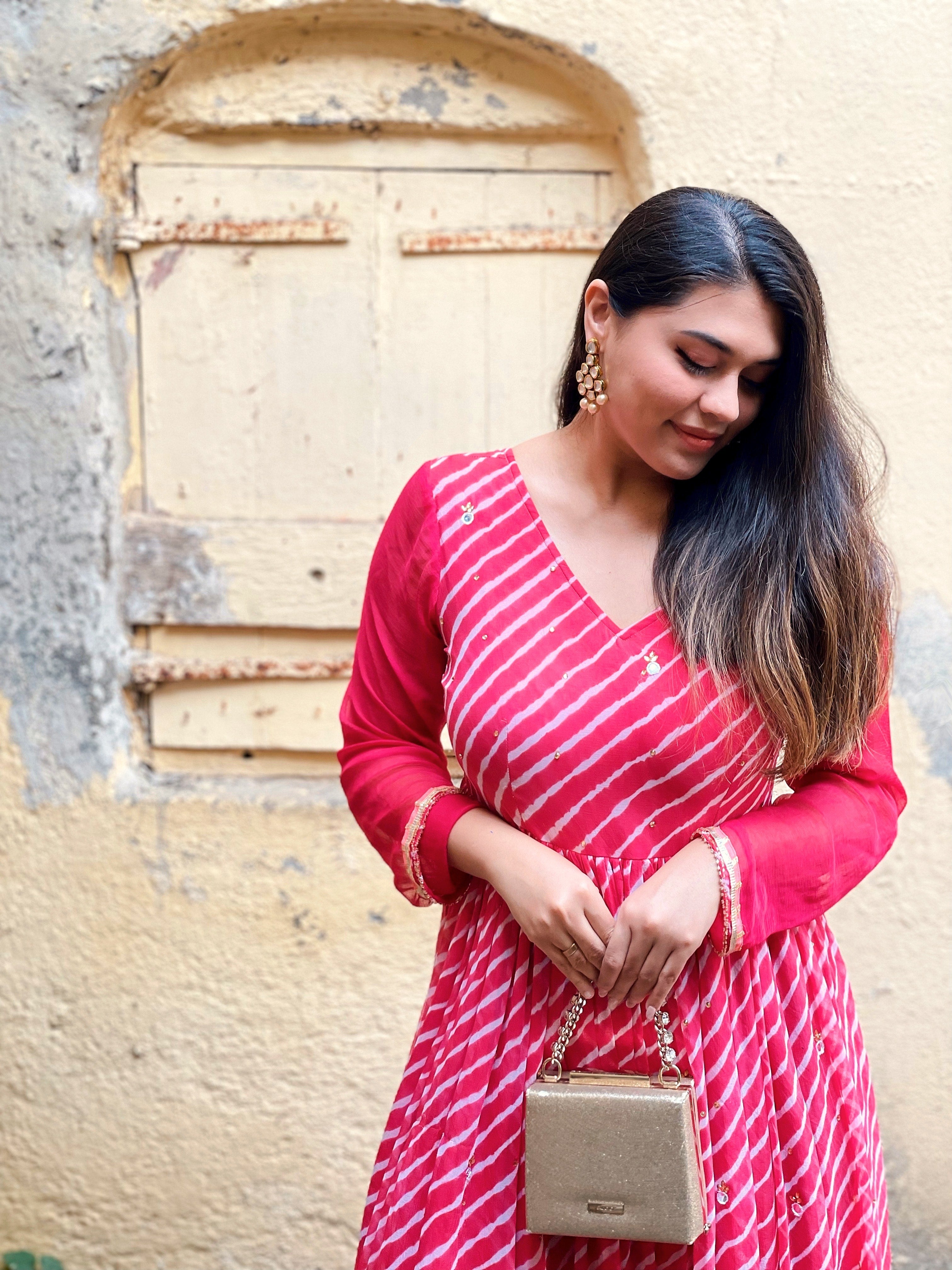 Cadet Carrot Leheriya Maxi Fusion Dress