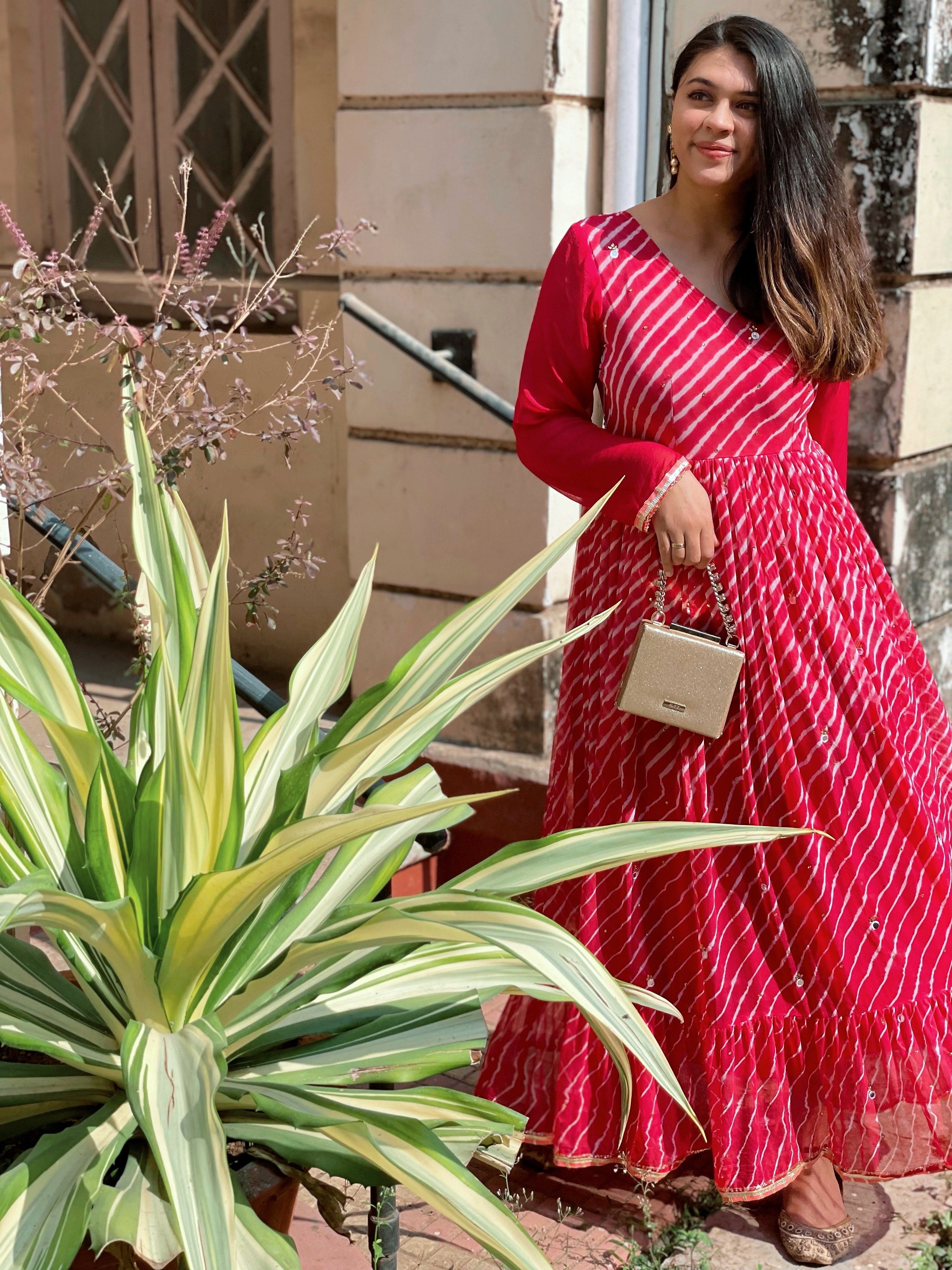 Cadet Carrot Leheriya Maxi Fusion Dress