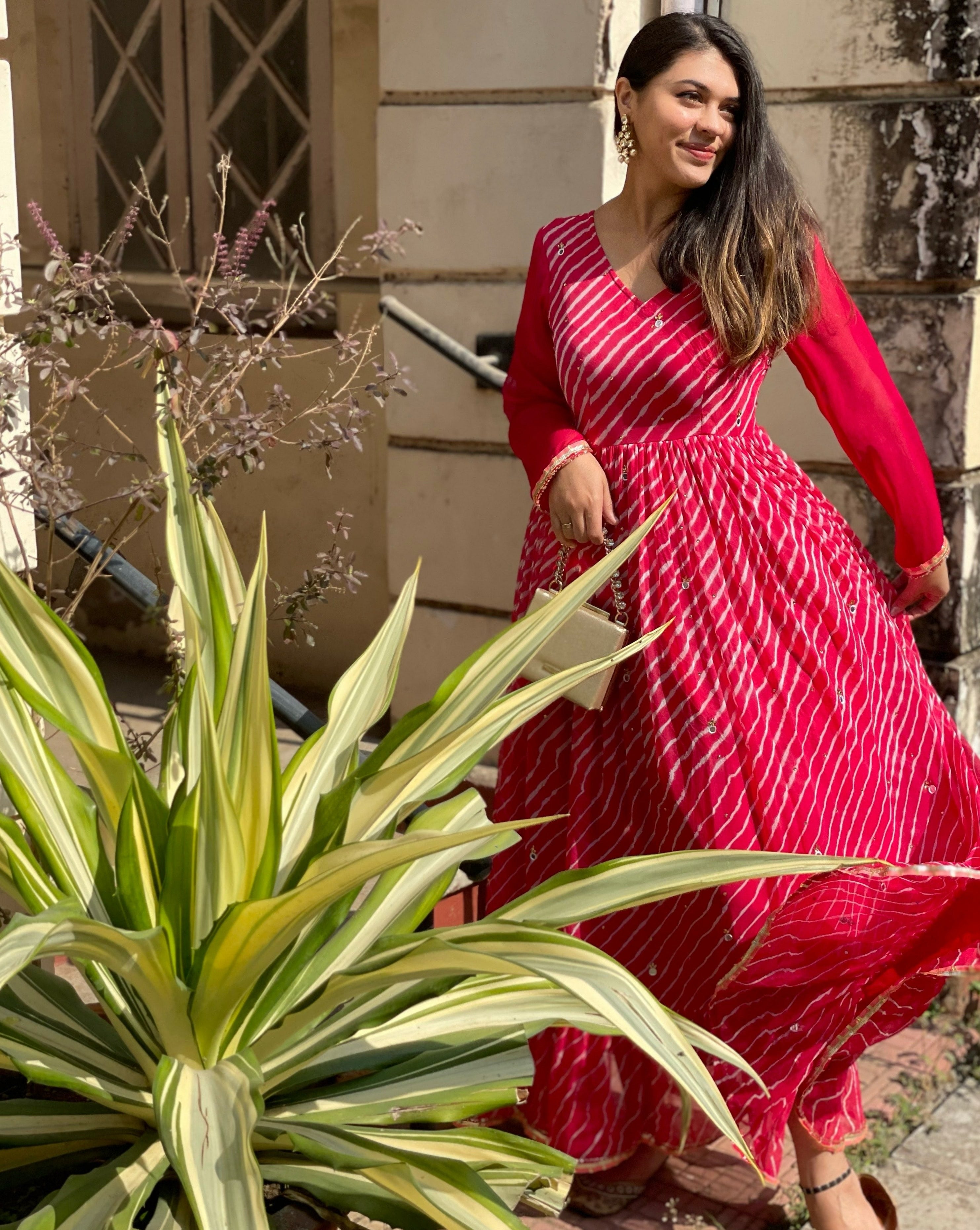 Cadet Carrot Leheriya Maxi Fusion Dress