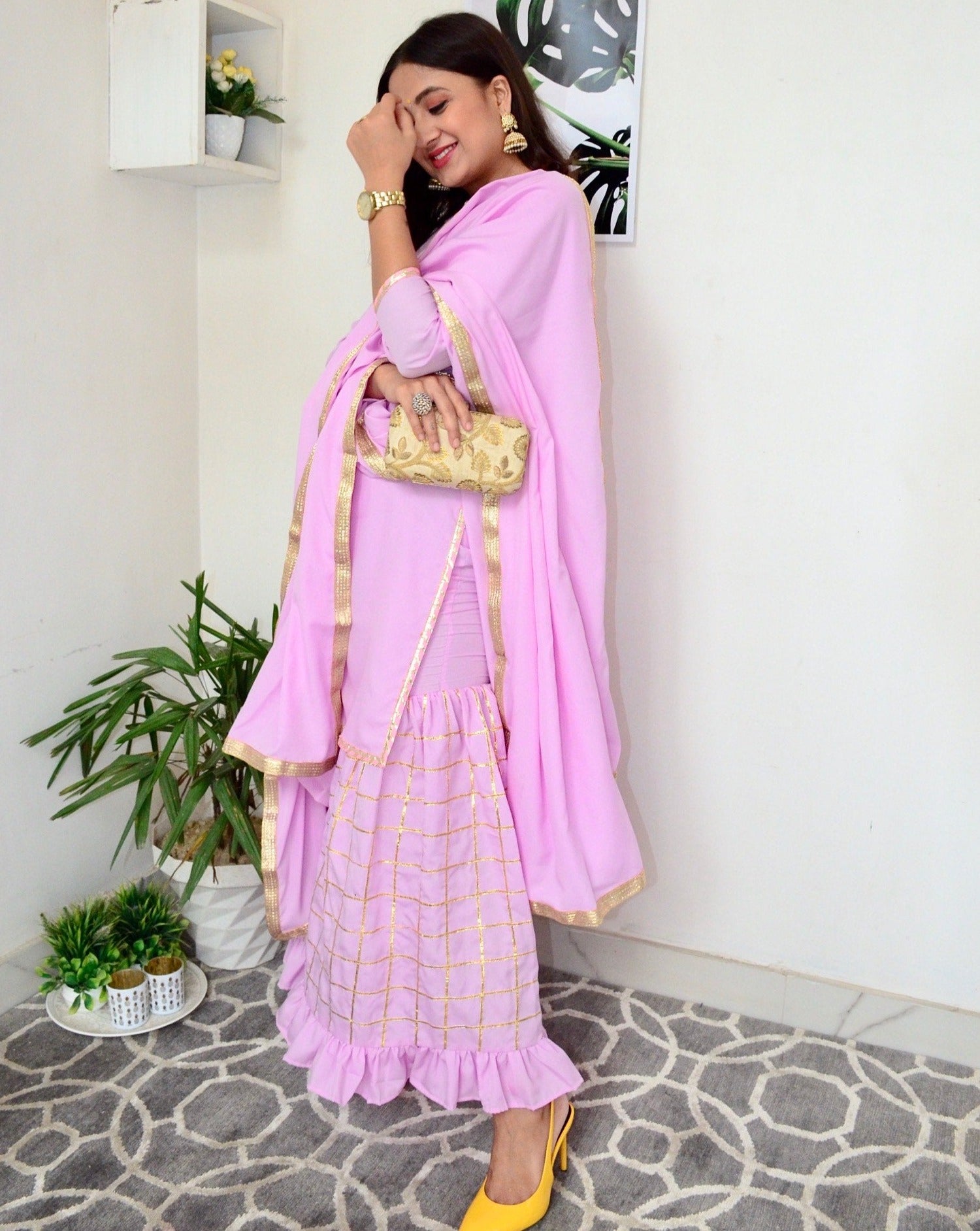 Rich Lavender Pink Suit Set With Dupatta