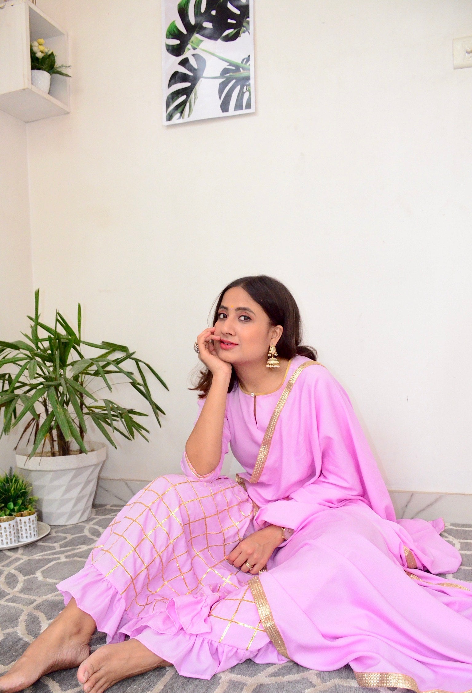 Rich Lavender Pink Suit Set With Dupatta